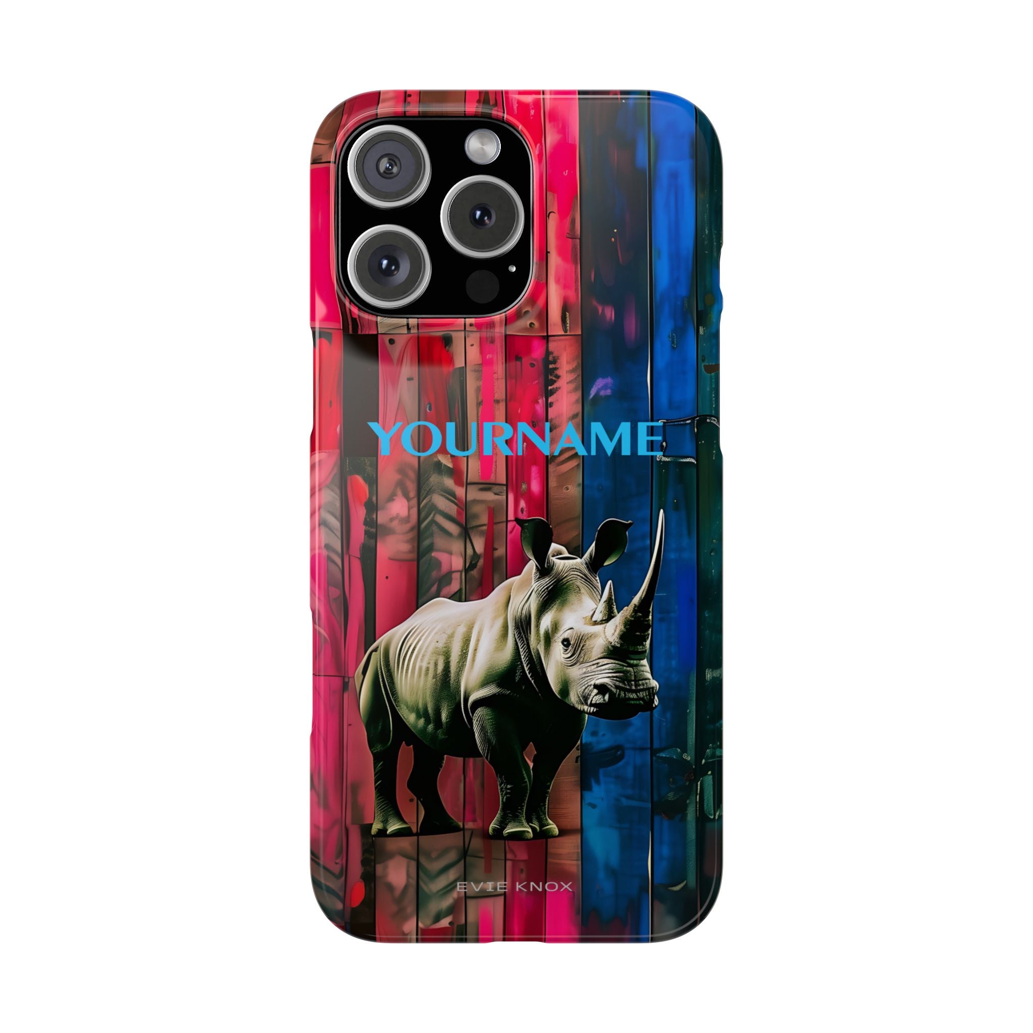 Rhino Pattern Slim Phone Case — Customized Colorful Wood Plank Design