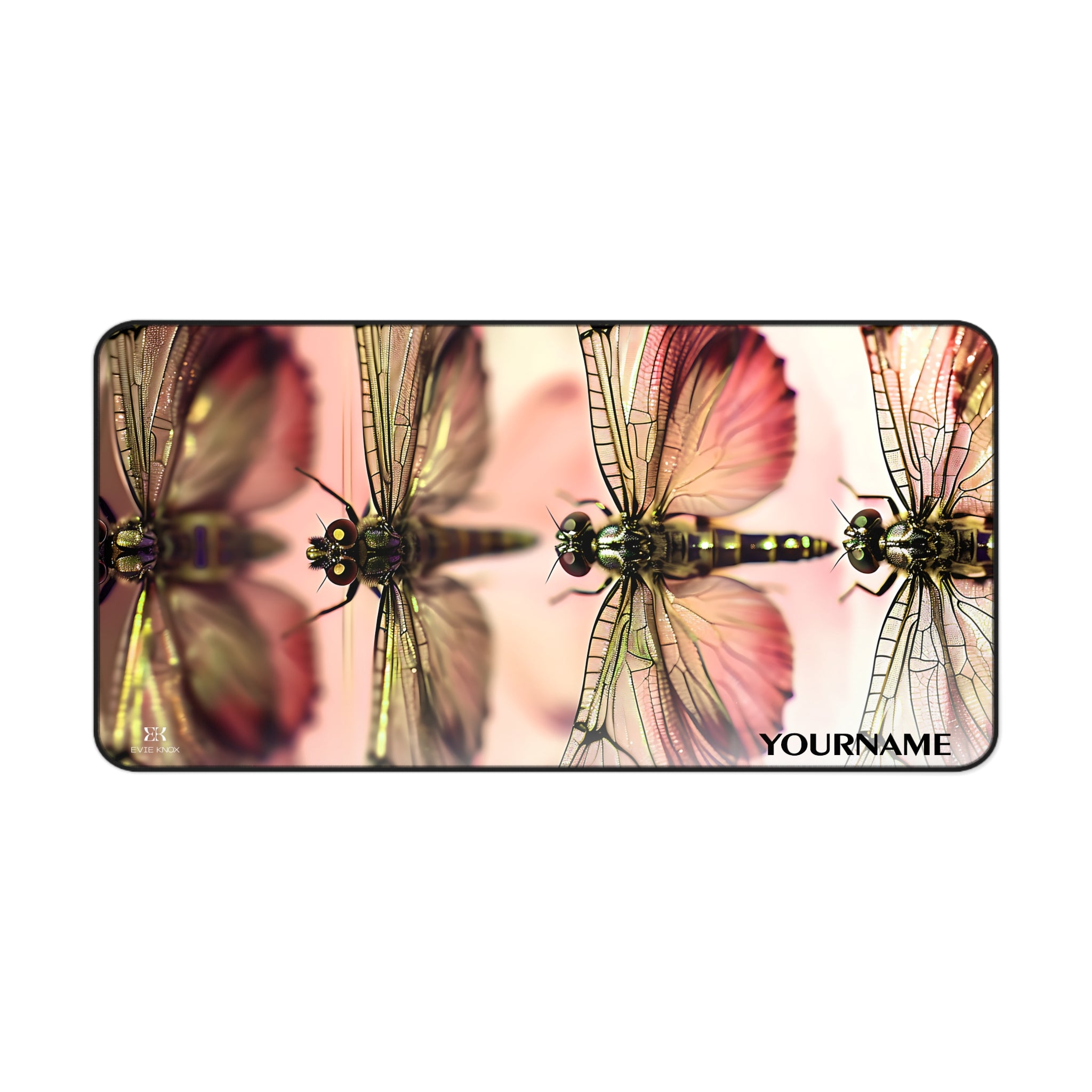 Dragonfly Reflection Desk Mat — Botanical Pink Office Mousepad