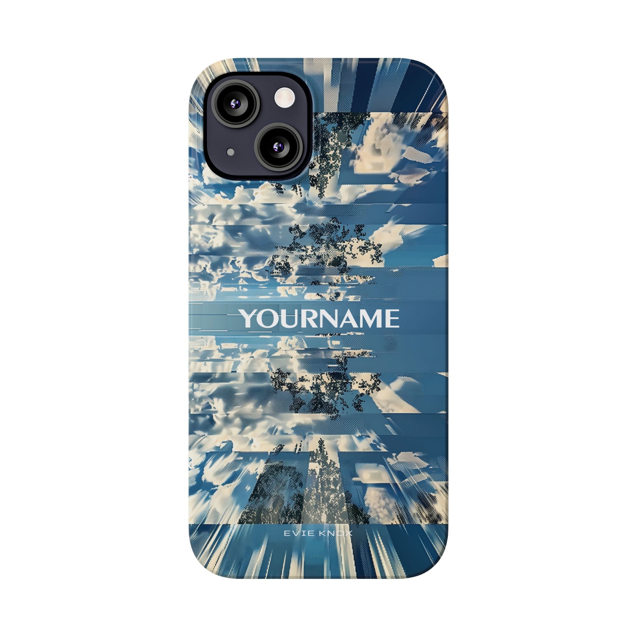 Abstract Prismatic Blue Sky Slim Phone Case — Glitch Cloudscape Design