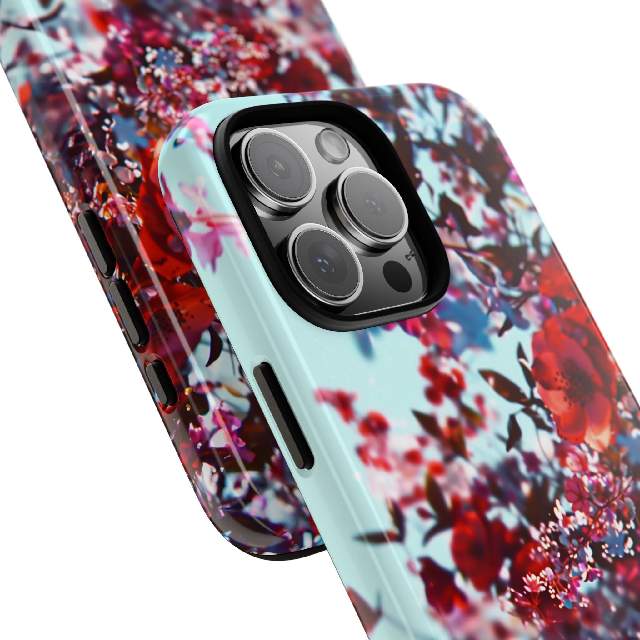 Red Cherry Blossom Floral Tough iPhone Case — Customizable Protective Cover