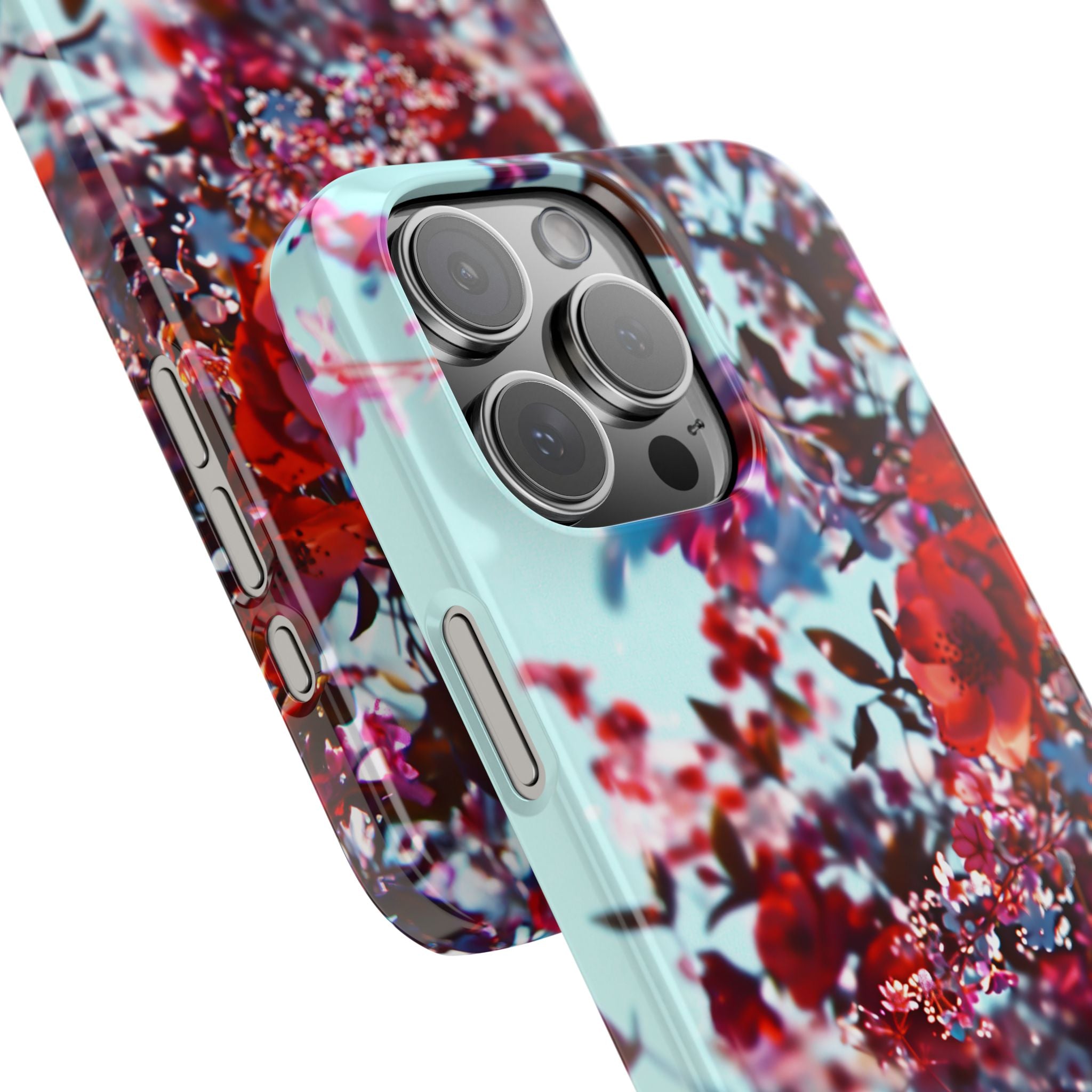 Red Cherry Blossom Floral Slim iPhone Case