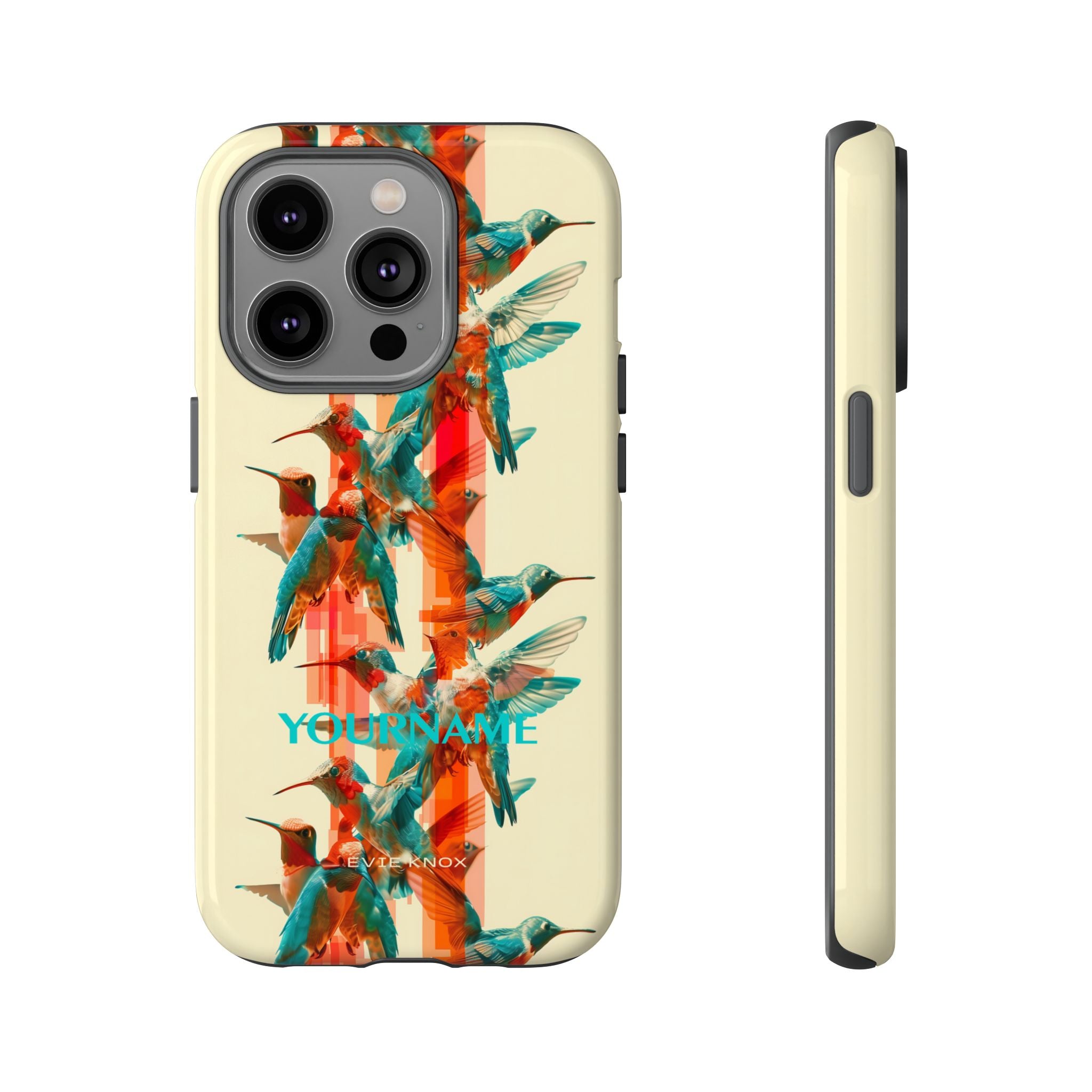 Hummingbird Stripe Tough Phone Case — Retro Teal & Coral Protective Cover