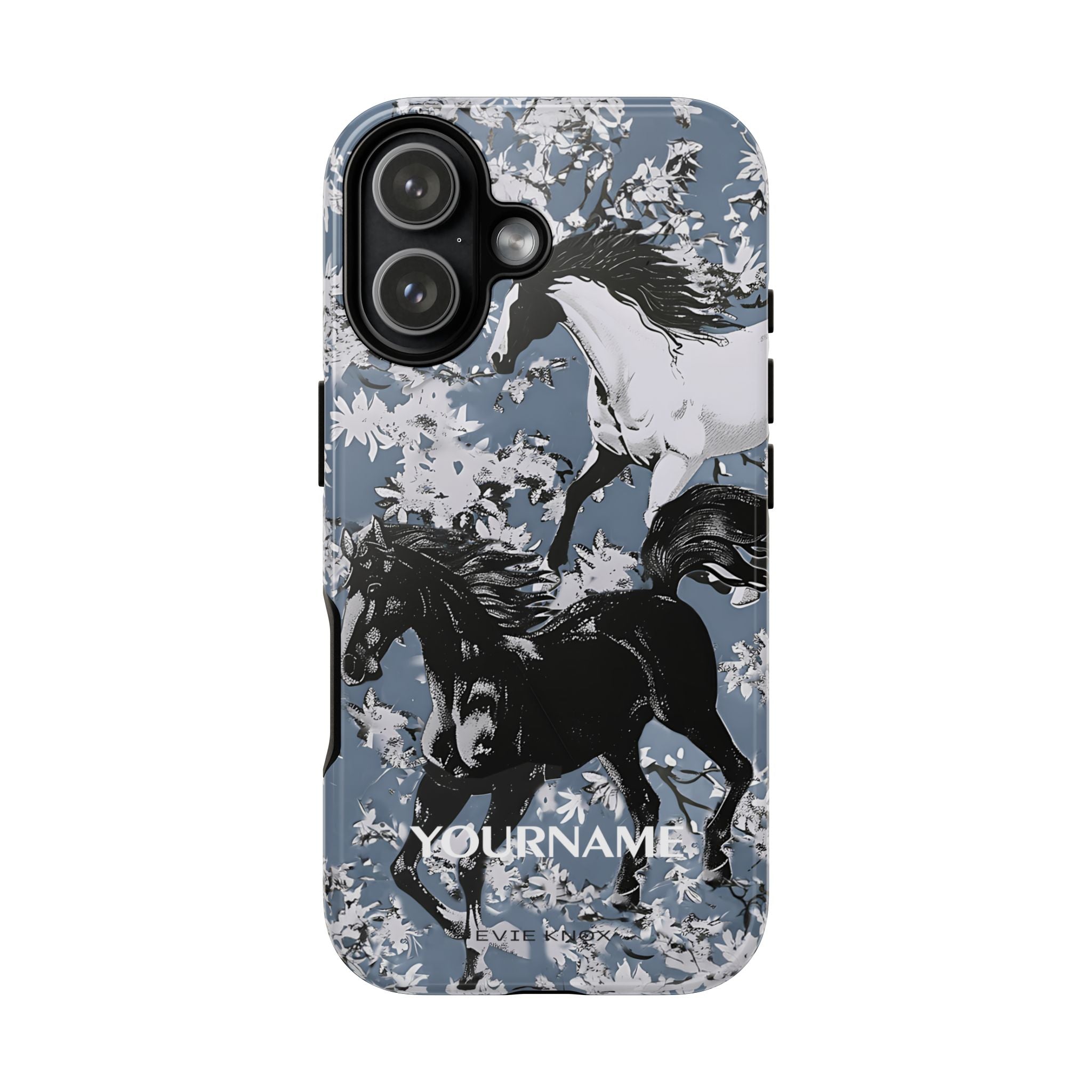 Horses on Dusty Blue Floral Pattern Tough Phone Case - Personalizable iPhone Case
