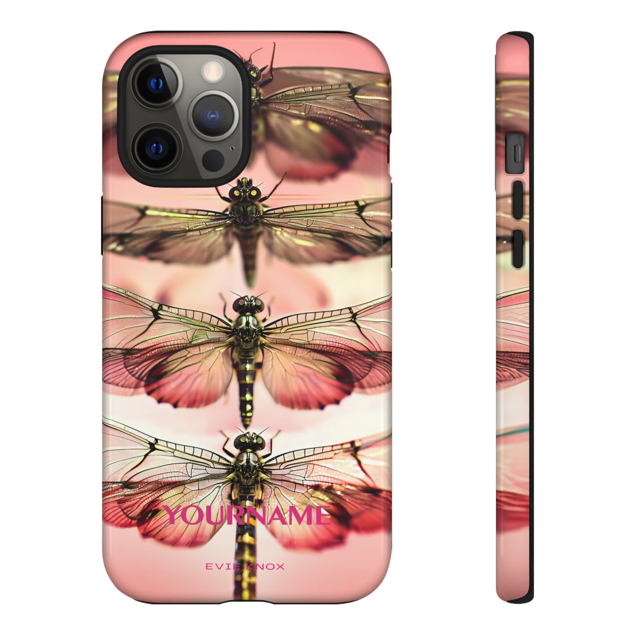 Dragonfly Array Tough Phone Case — Pink Floral Insect Art Protective Cover