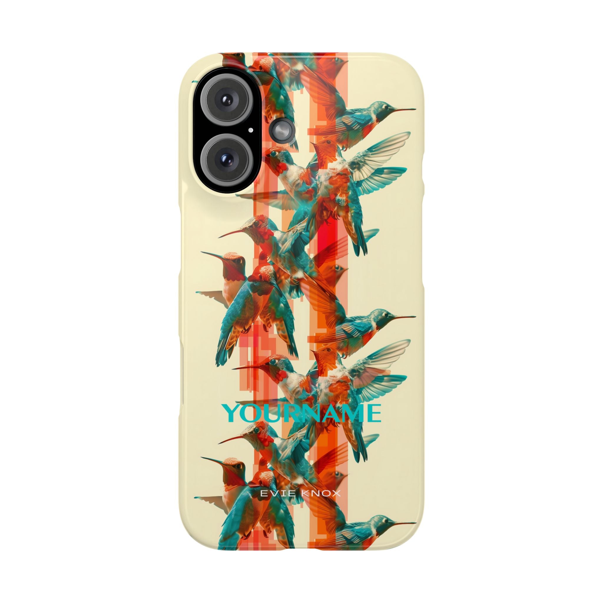 Hummingbird Stripe Slim Phone Case — Retro Teal & Coral Protective Cover