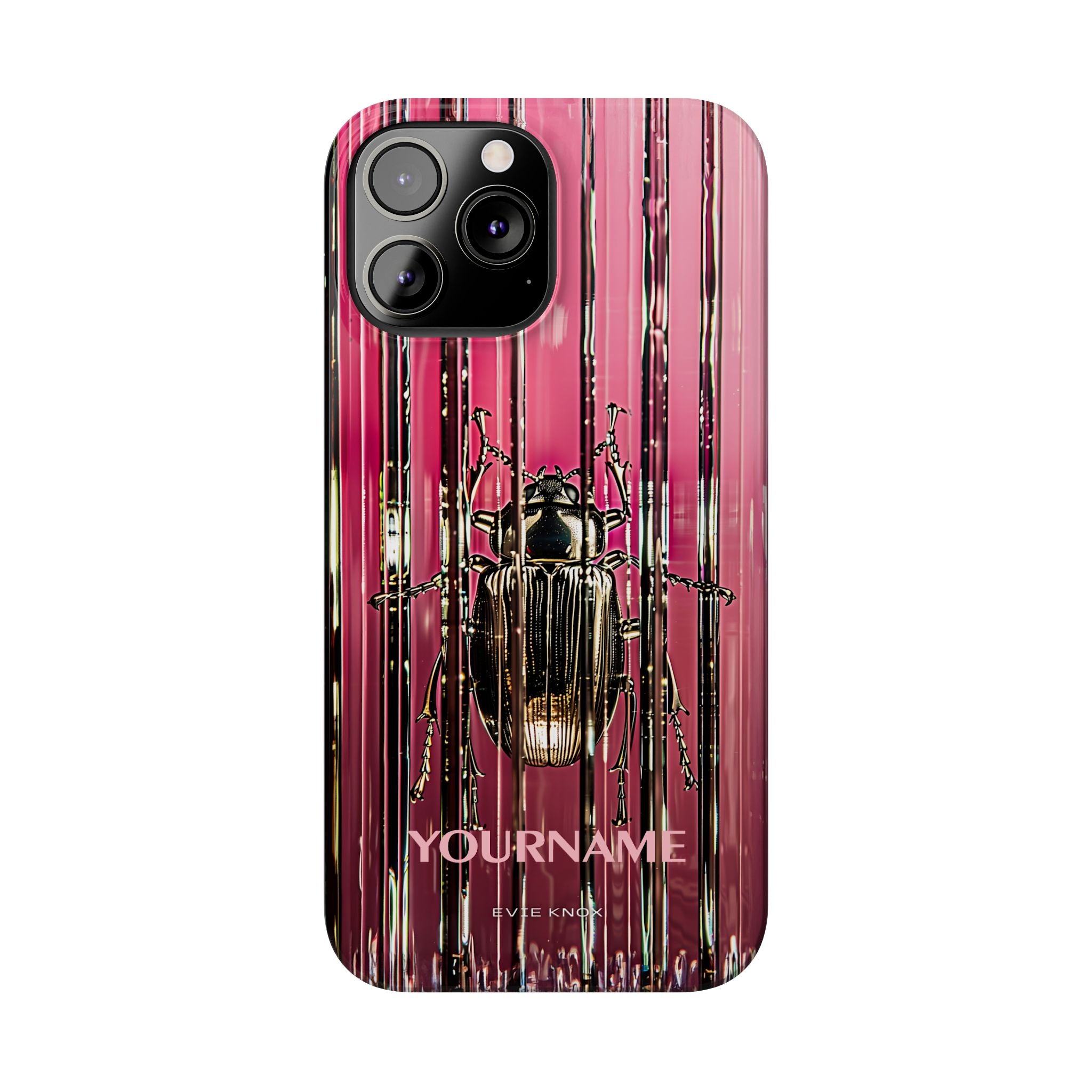 Pink Silver Beetle In Art Glass Slim iPhone Case — Personalized Phone Cover