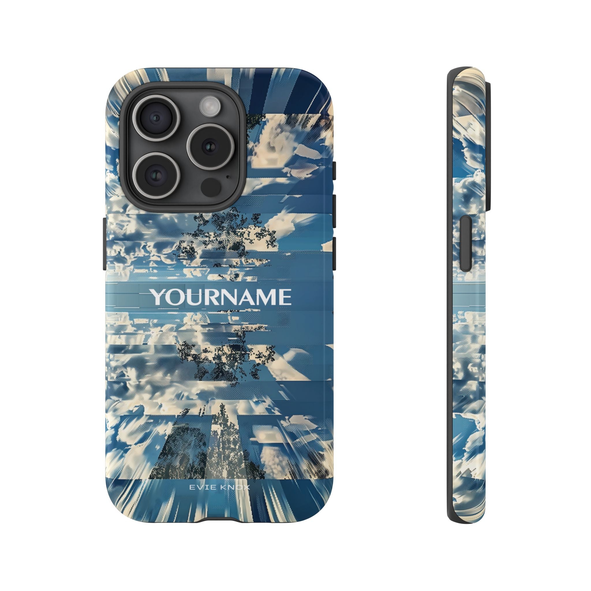 Abstract Prismatic Blue Sky Tough Phone Case — Glitch Cloudscape Design