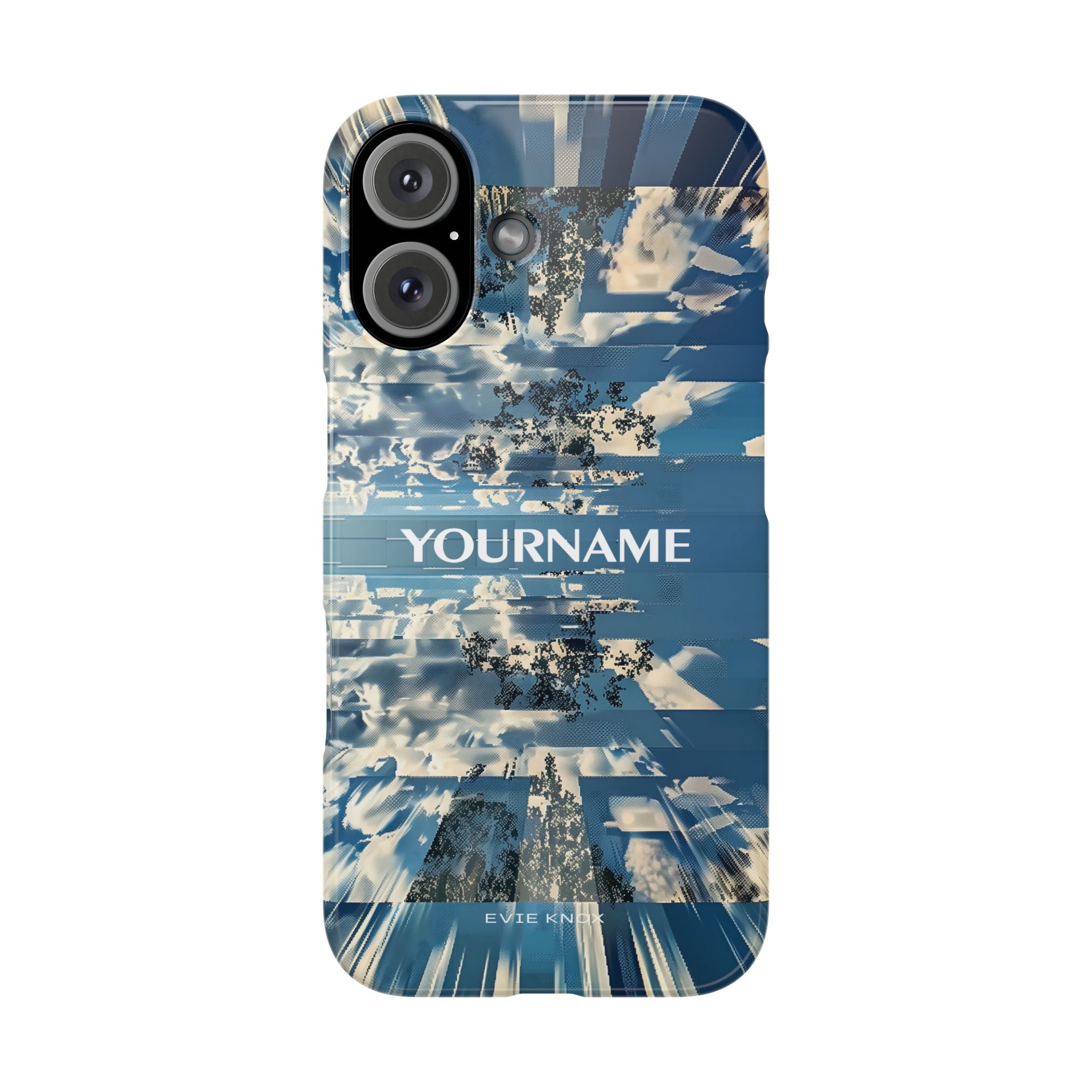 Abstract Prismatic Blue Sky Slim Phone Case — Glitch Cloudscape Design