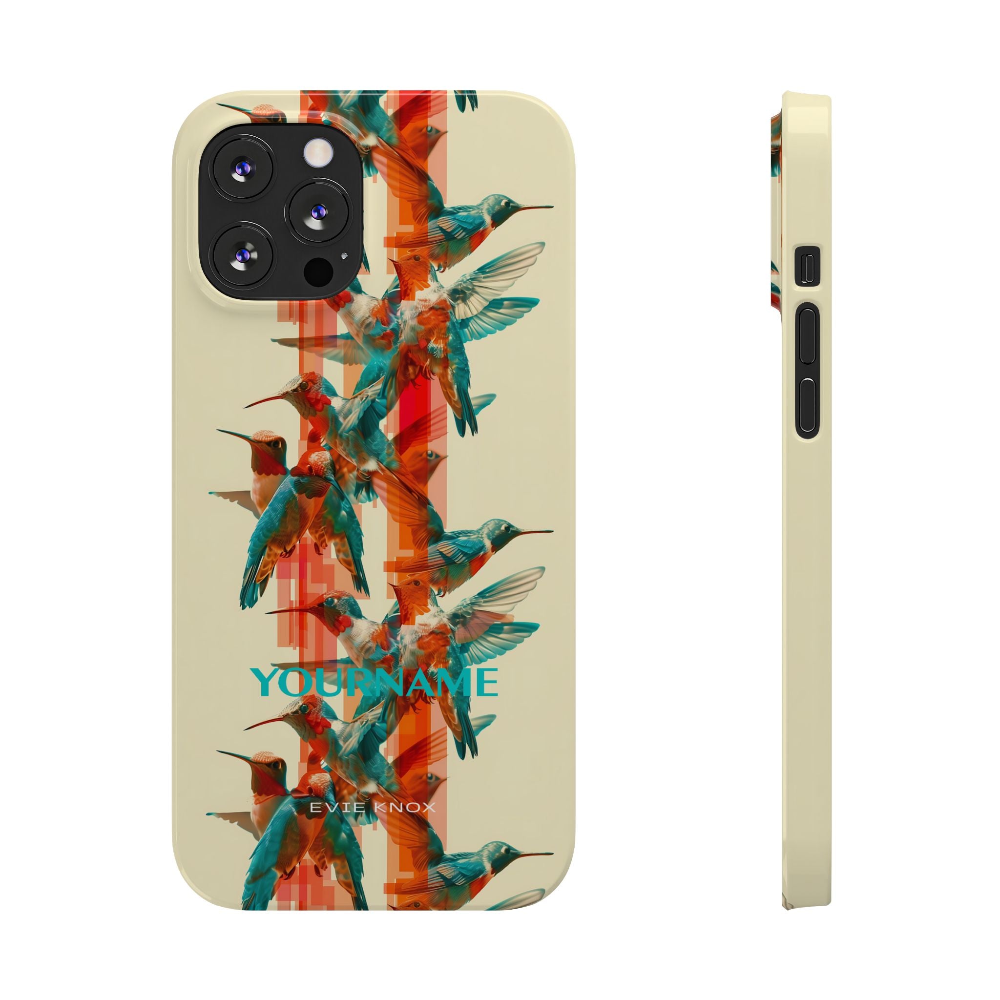 Hummingbird Stripe Slim Phone Case — Retro Teal & Coral Protective Cover