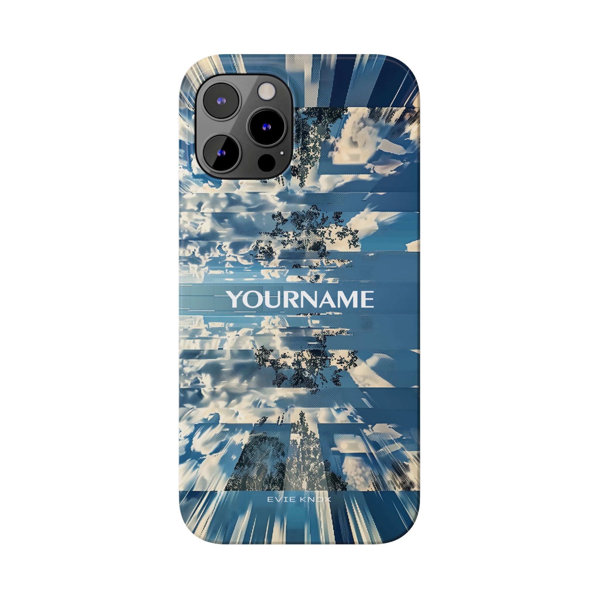 Abstract Prismatic Blue Sky Slim Phone Case — Glitch Cloudscape Design