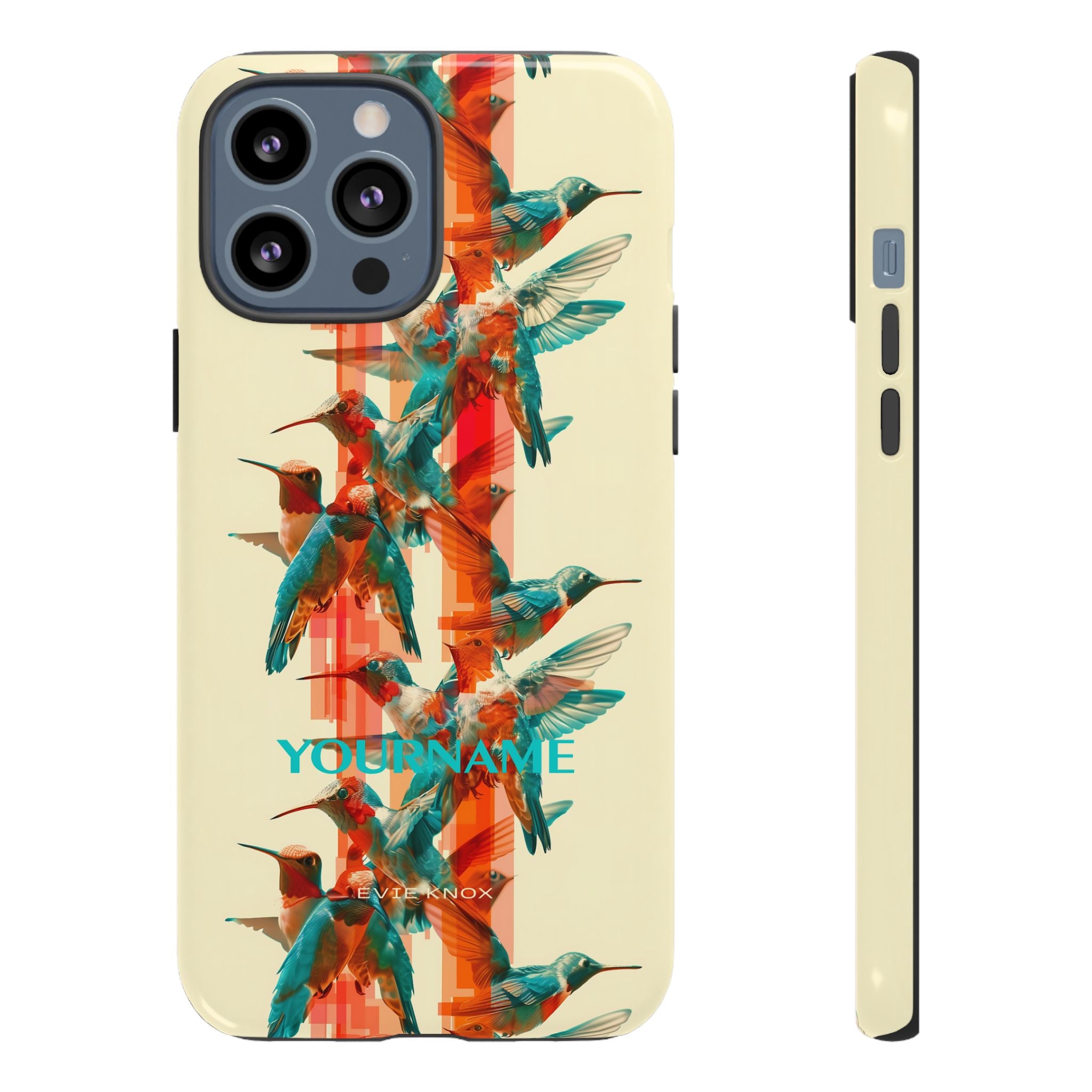 Hummingbird Stripe Tough Phone Case — Retro Teal & Coral Protective Cover
