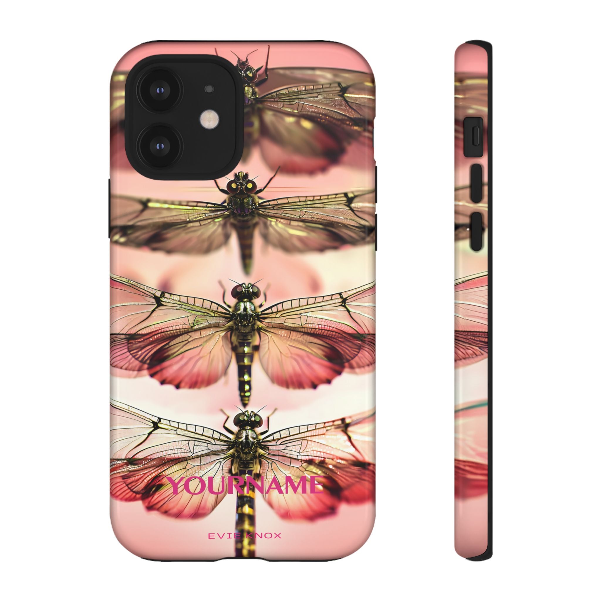 Dragonfly Array Tough Phone Case — Pink Floral Insect Art Protective Cover