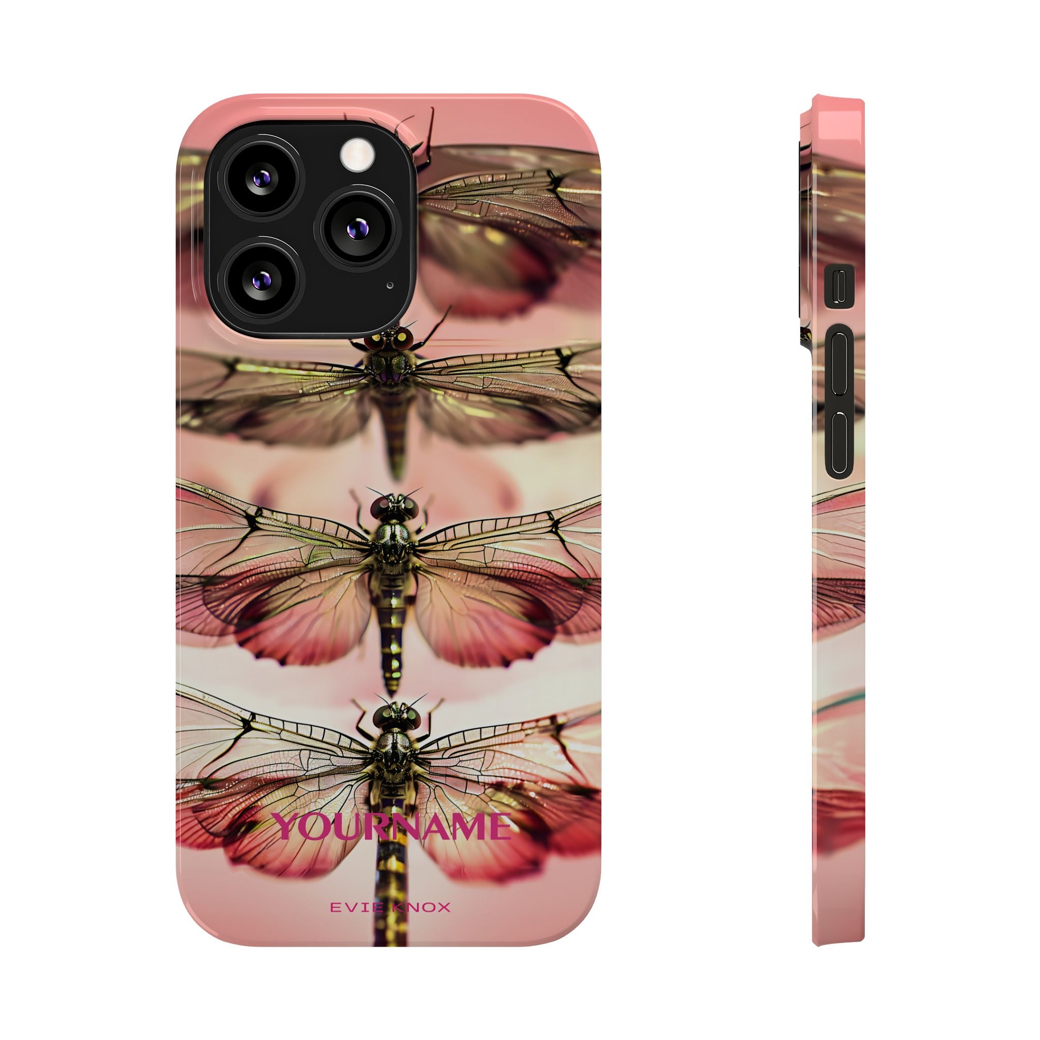 Dragonfly Array Slim Phone Case — Pink Floral Insect Art Protective Cover