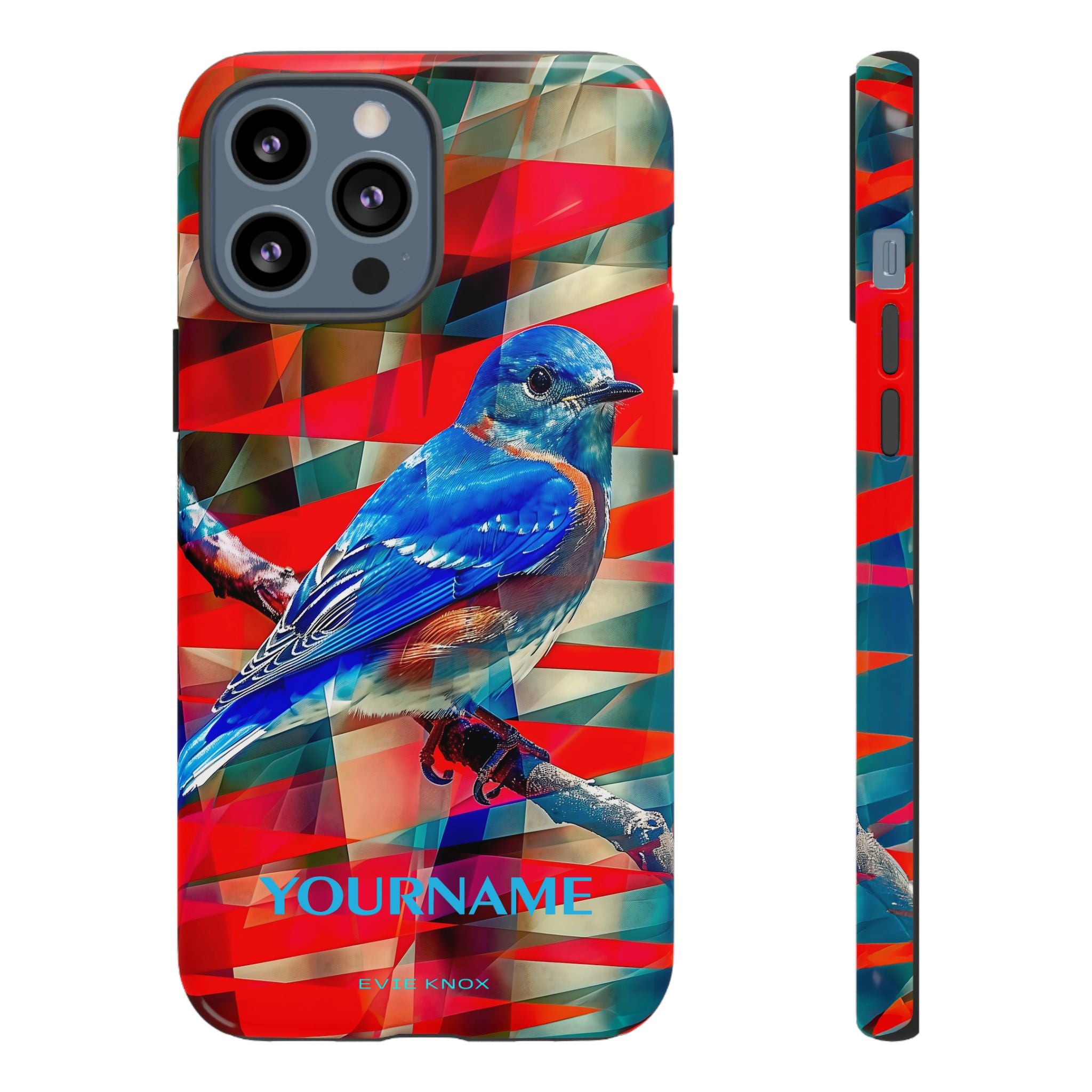 Bluebird Tough Phone Case — Vibrant Geometric Nature Design