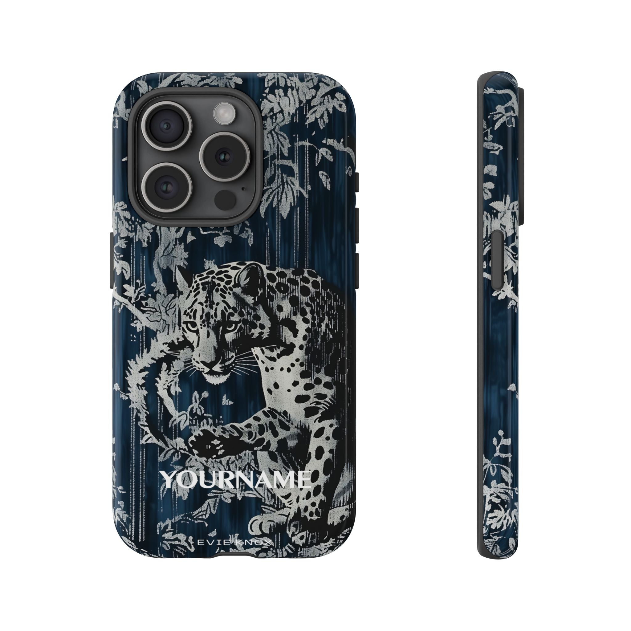 Indigo Leopard Phone Case — Tough Dark Floral iPhone Cover
