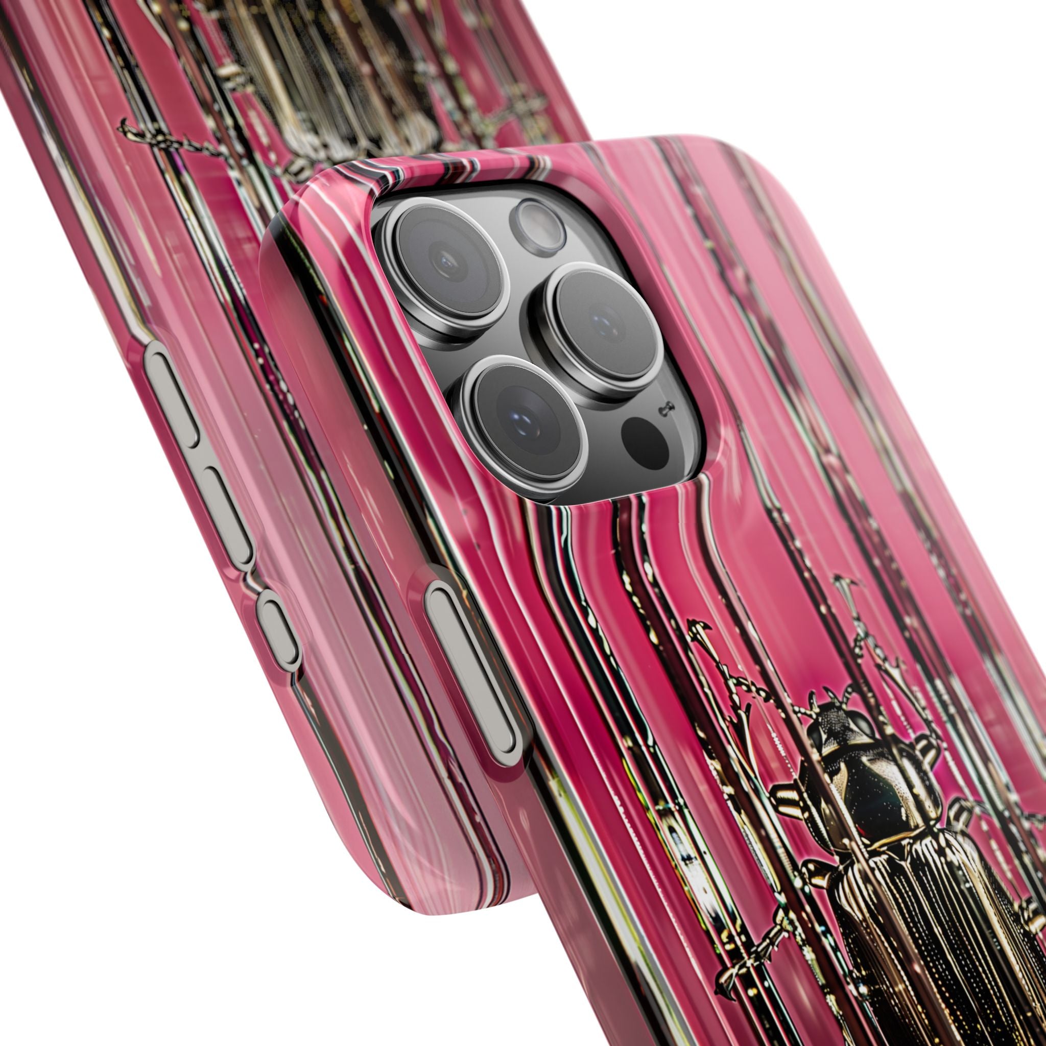 Pink Silver Beetle In Art Glass Slim iPhone Case — Personalized Phone Cover