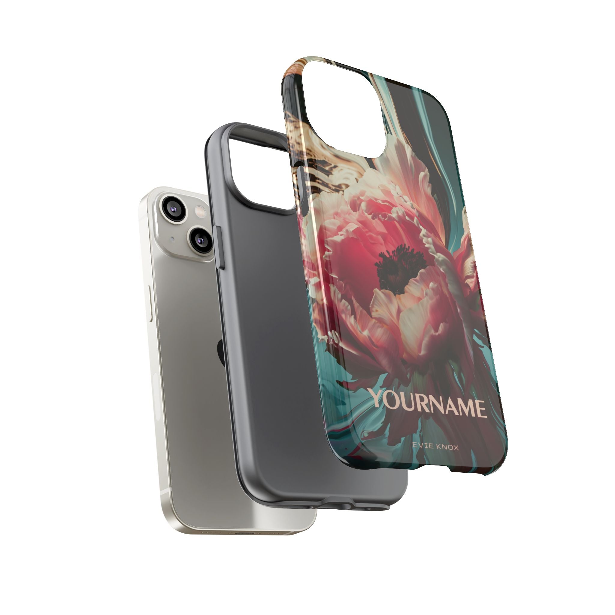 Floral Splash Tough Phone Case — Dark Teal & Pink Peony Design