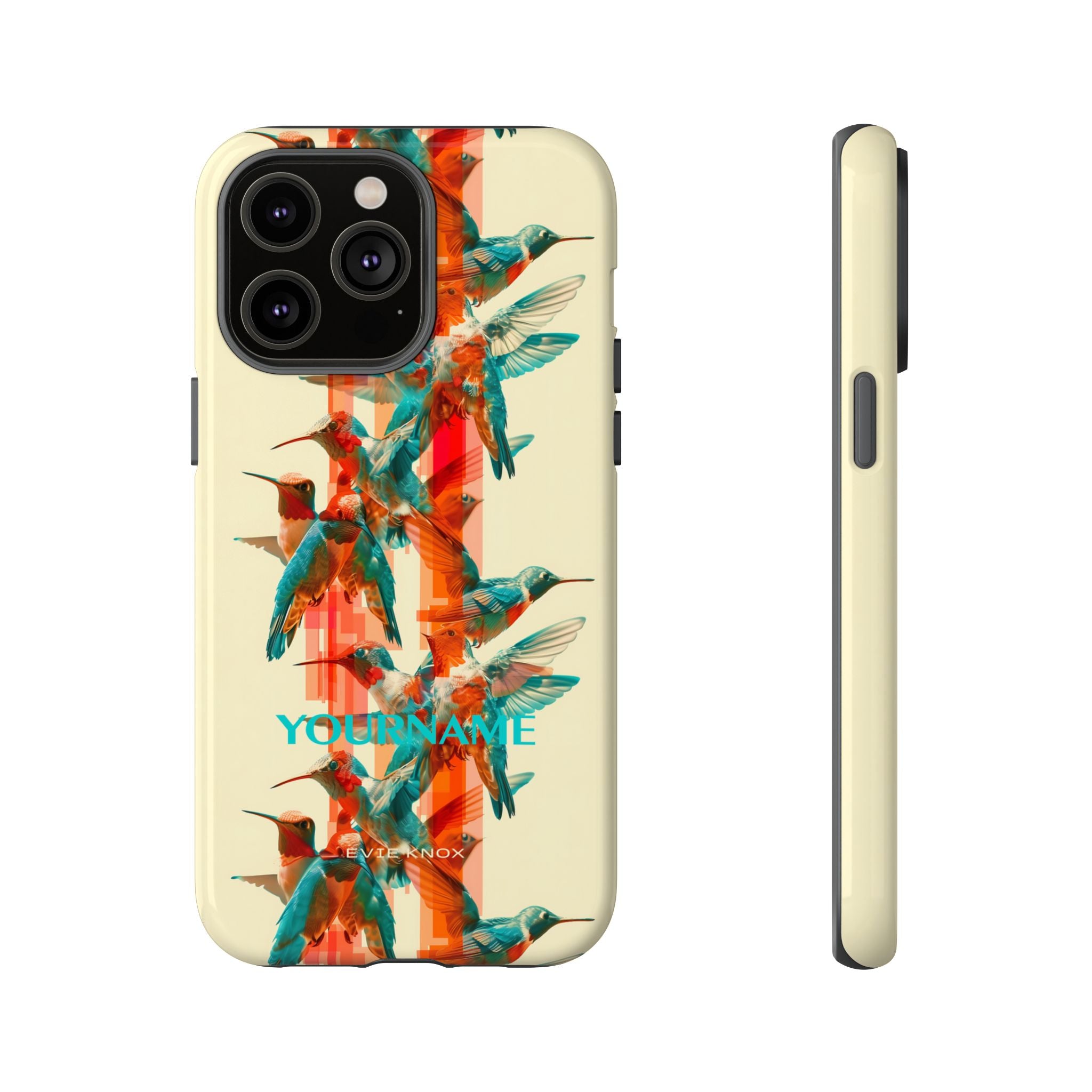 Hummingbird Stripe Tough Phone Case — Retro Teal & Coral Protective Cover