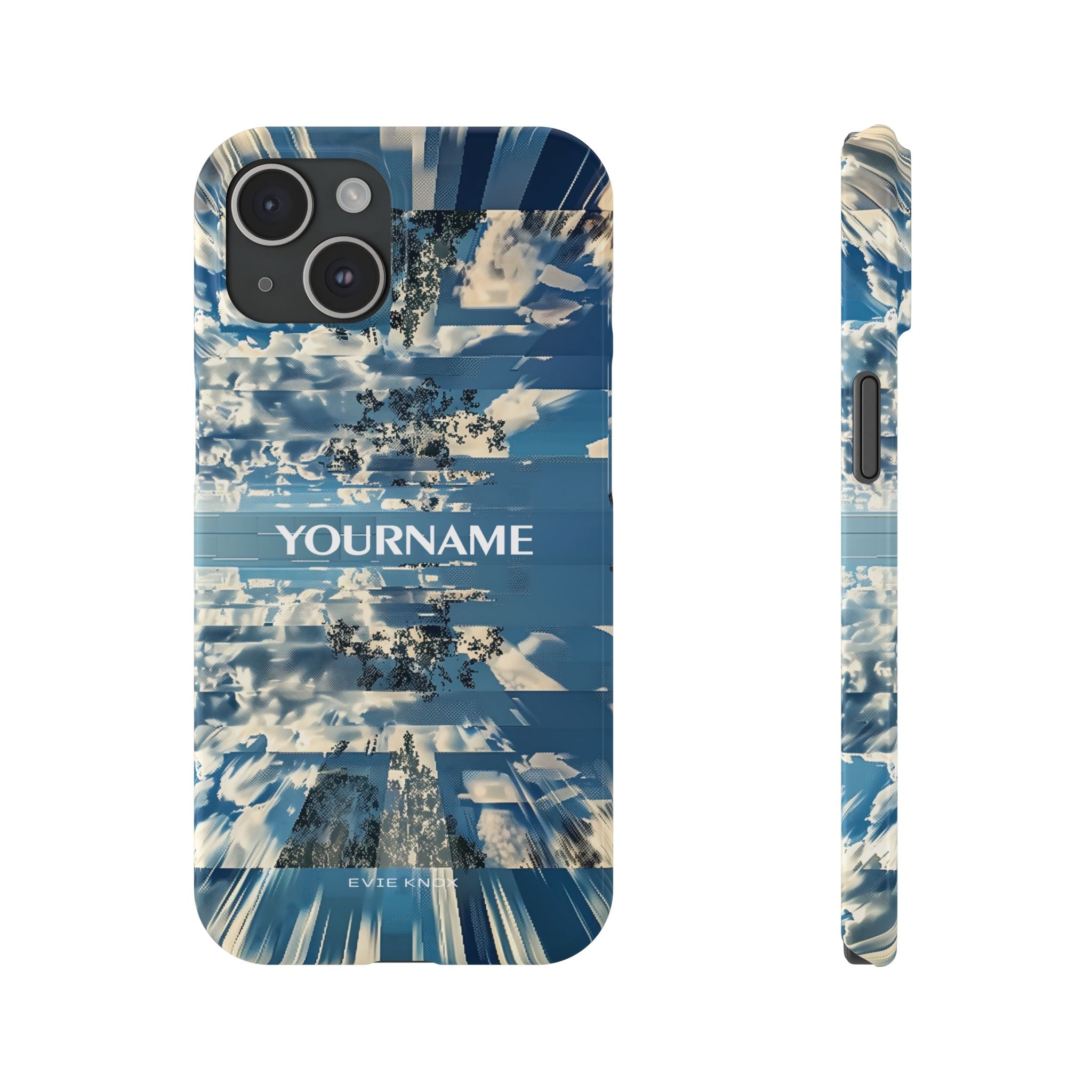 Abstract Prismatic Blue Sky Slim Phone Case — Glitch Cloudscape Design