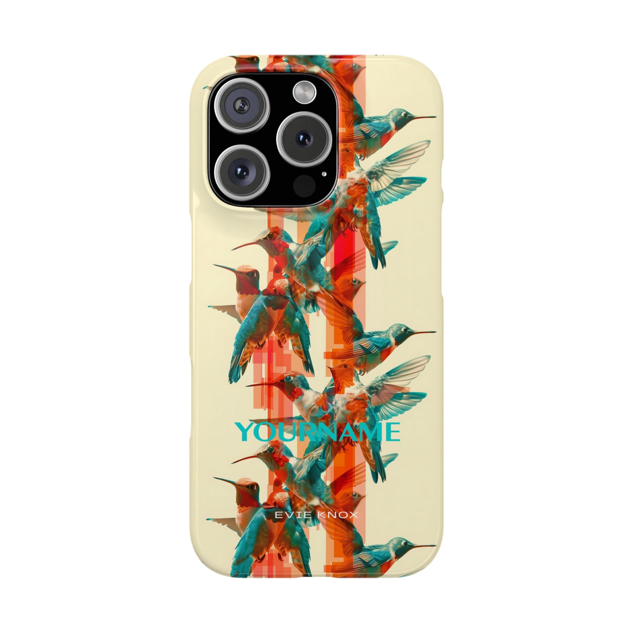 Hummingbird Stripe Slim Phone Case — Retro Teal & Coral Protective Cover