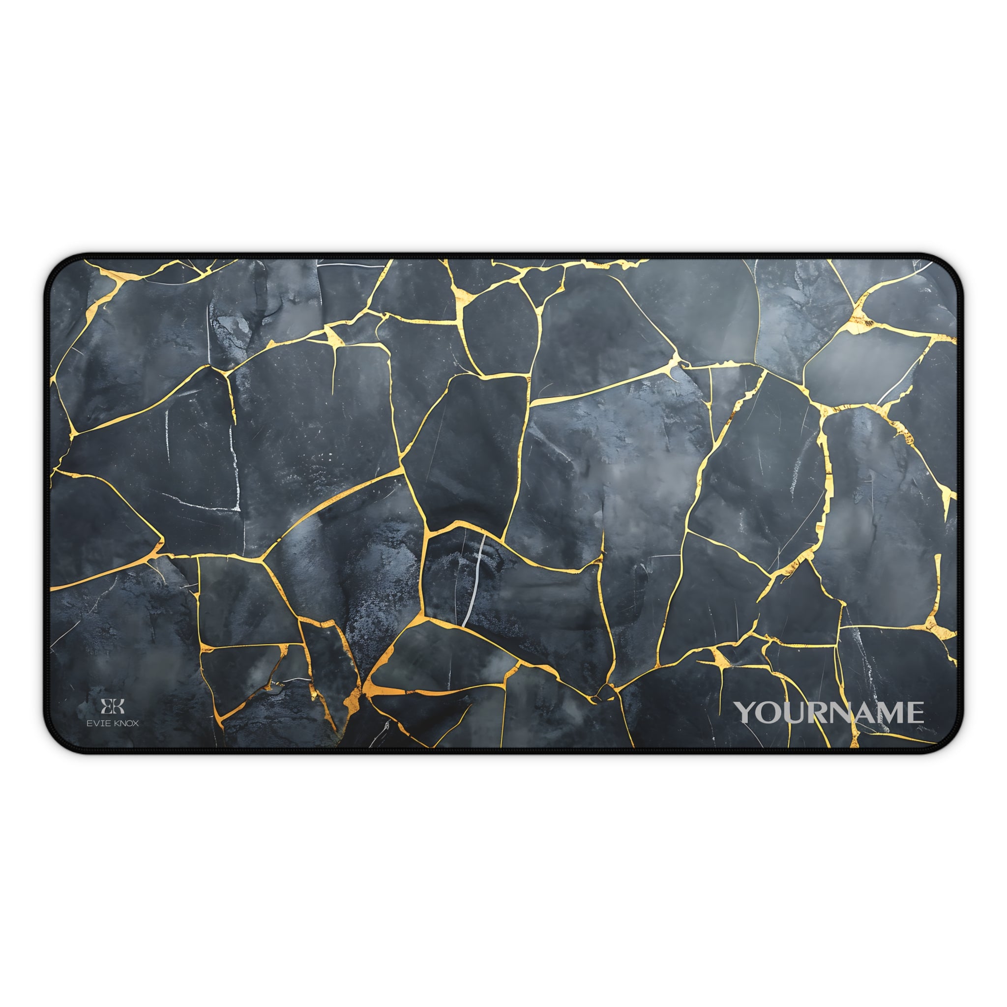 Slate Kintsugi Desk Mat — Black & Gold Personalized Mouse Pad