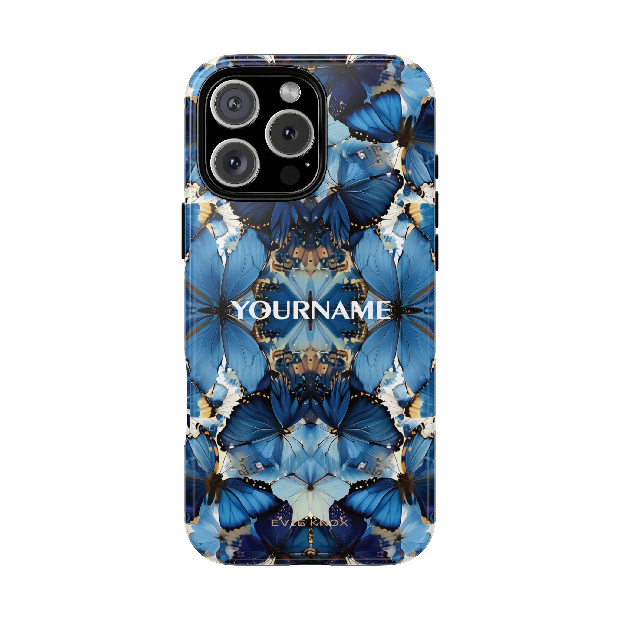 Blue Butterfly Phone Case — Personalized Tough Case with Kaleidoscope Design