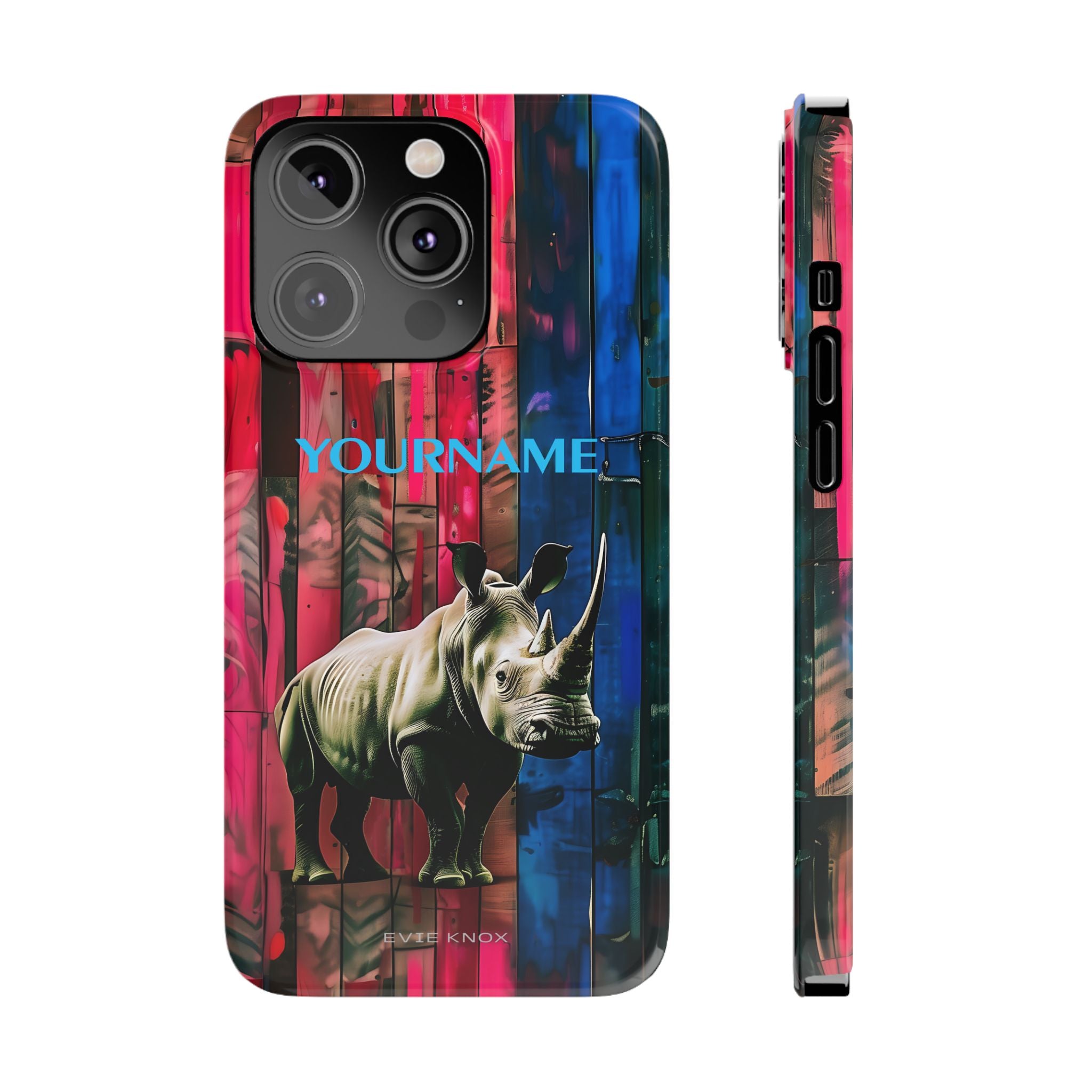 Rhino Pattern Slim Phone Case — Customized Colorful Wood Plank Design