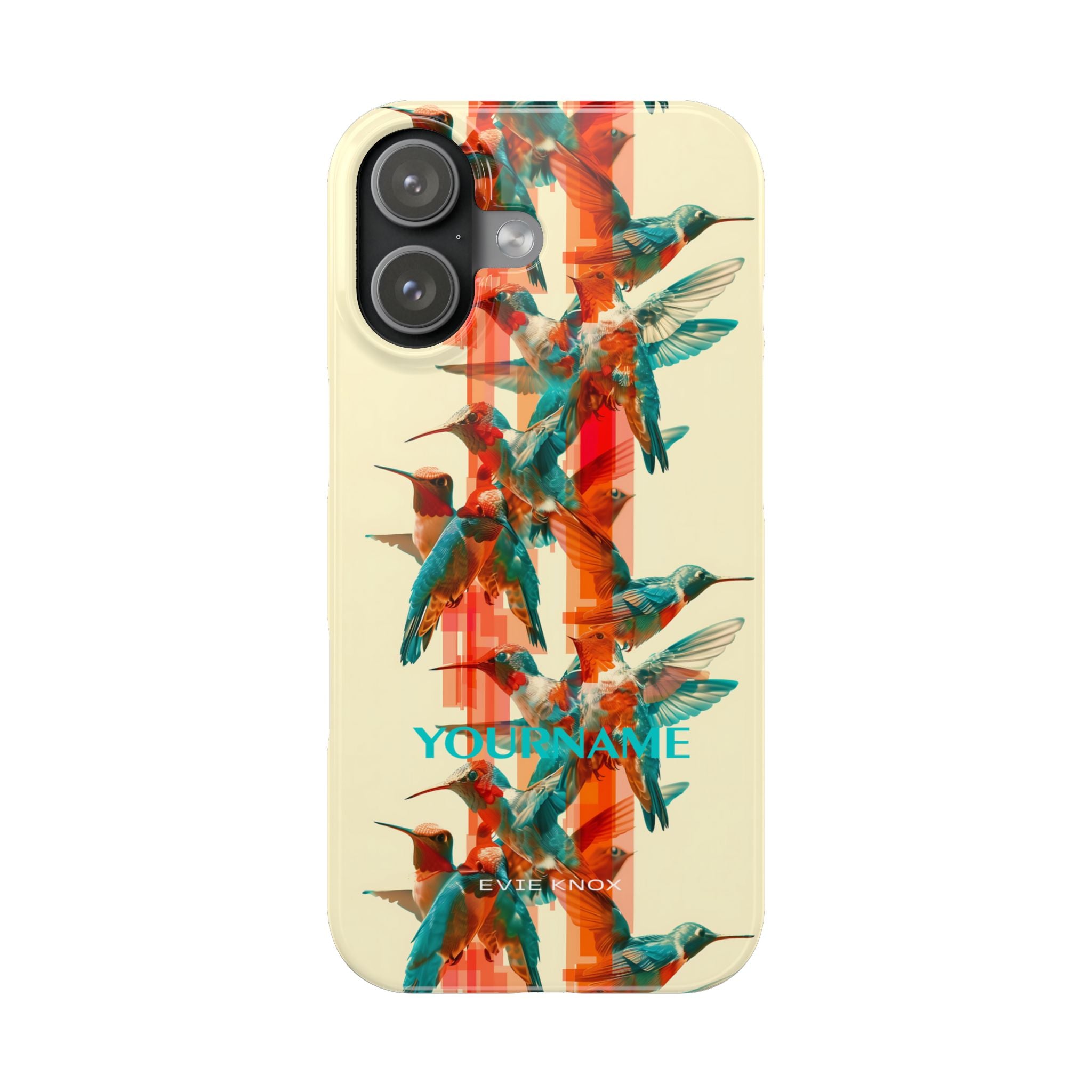 Hummingbird Stripe Slim Phone Case — Retro Teal & Coral Protective Cover