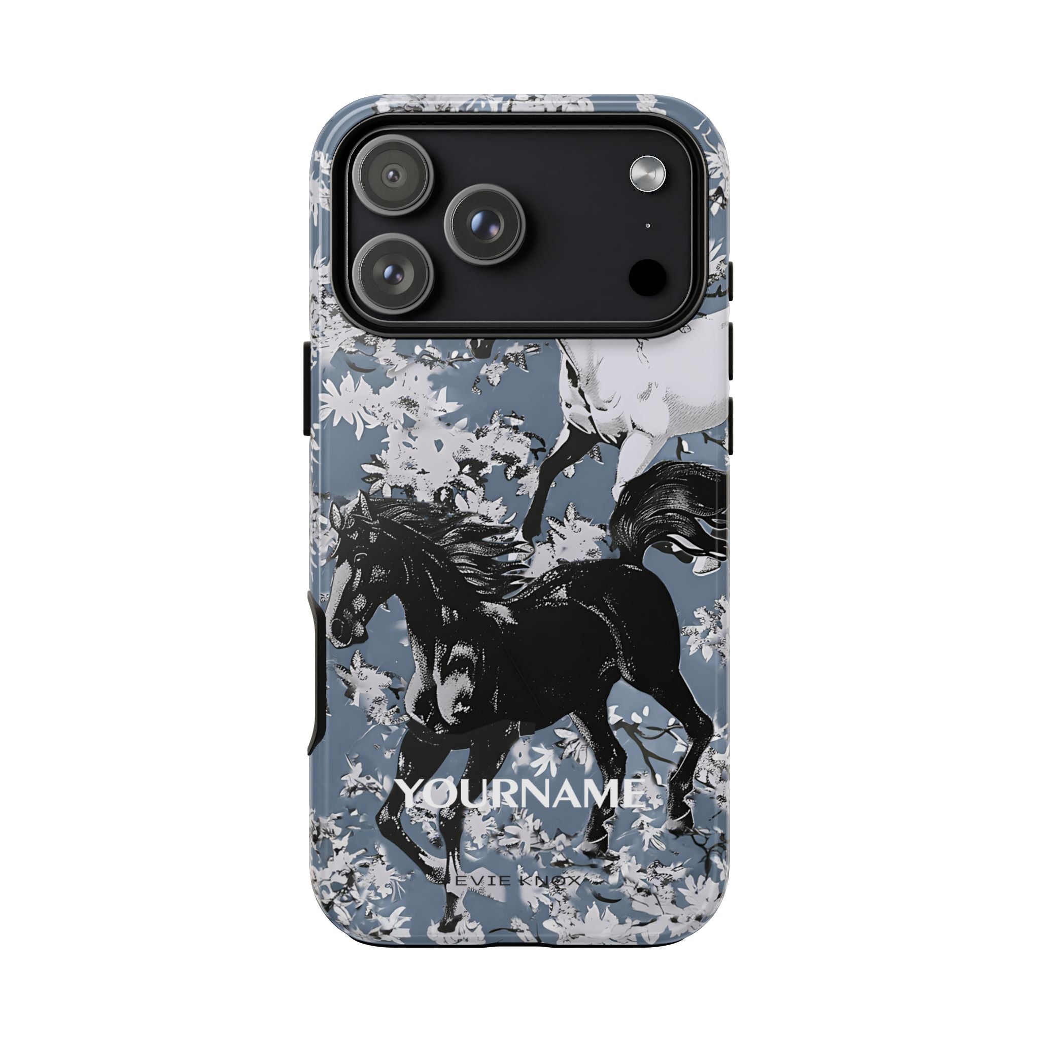 Horses on Dusty Blue Floral Pattern Tough Phone Case - Personalizable iPhone Case