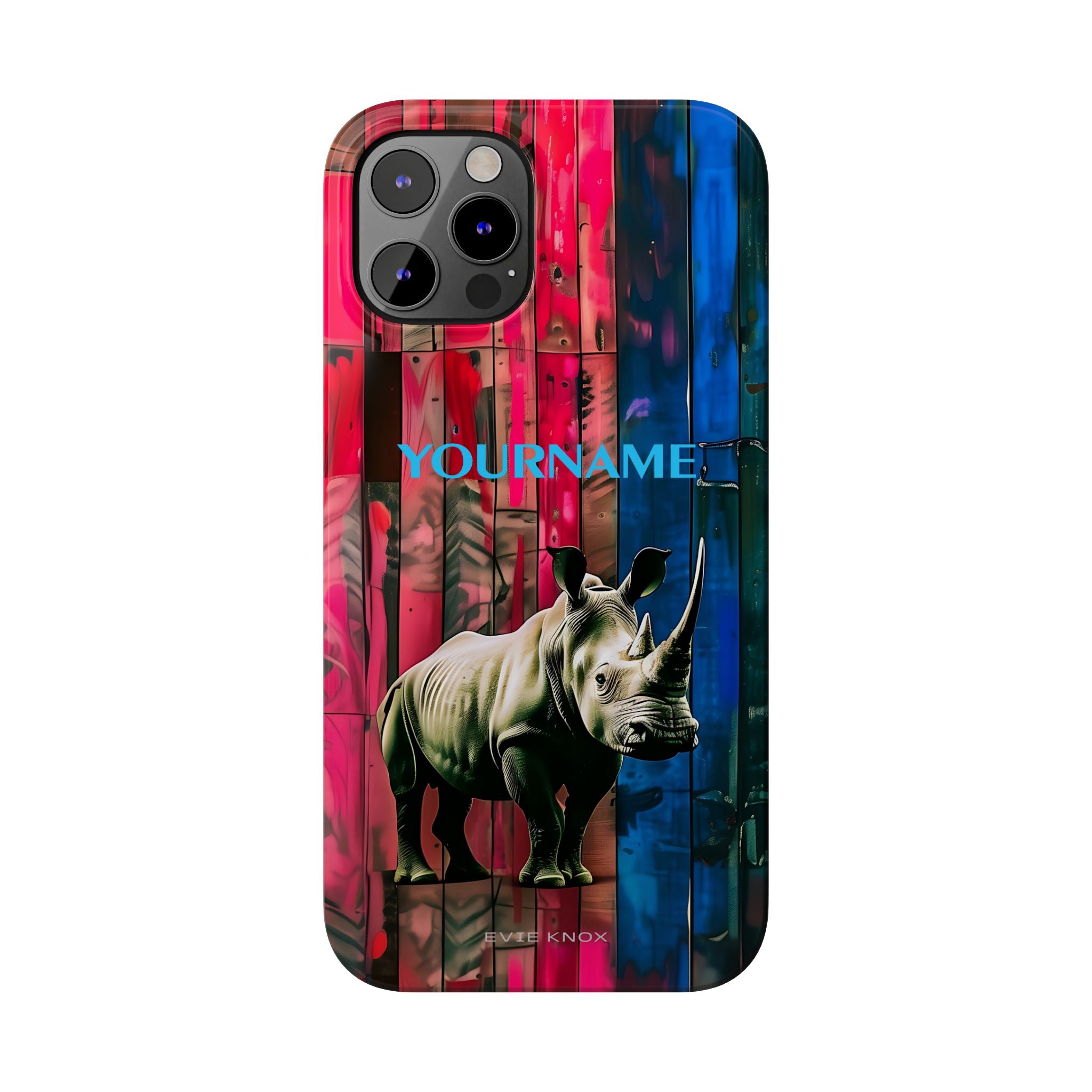 Rhino Pattern Slim Phone Case — Customized Colorful Wood Plank Design