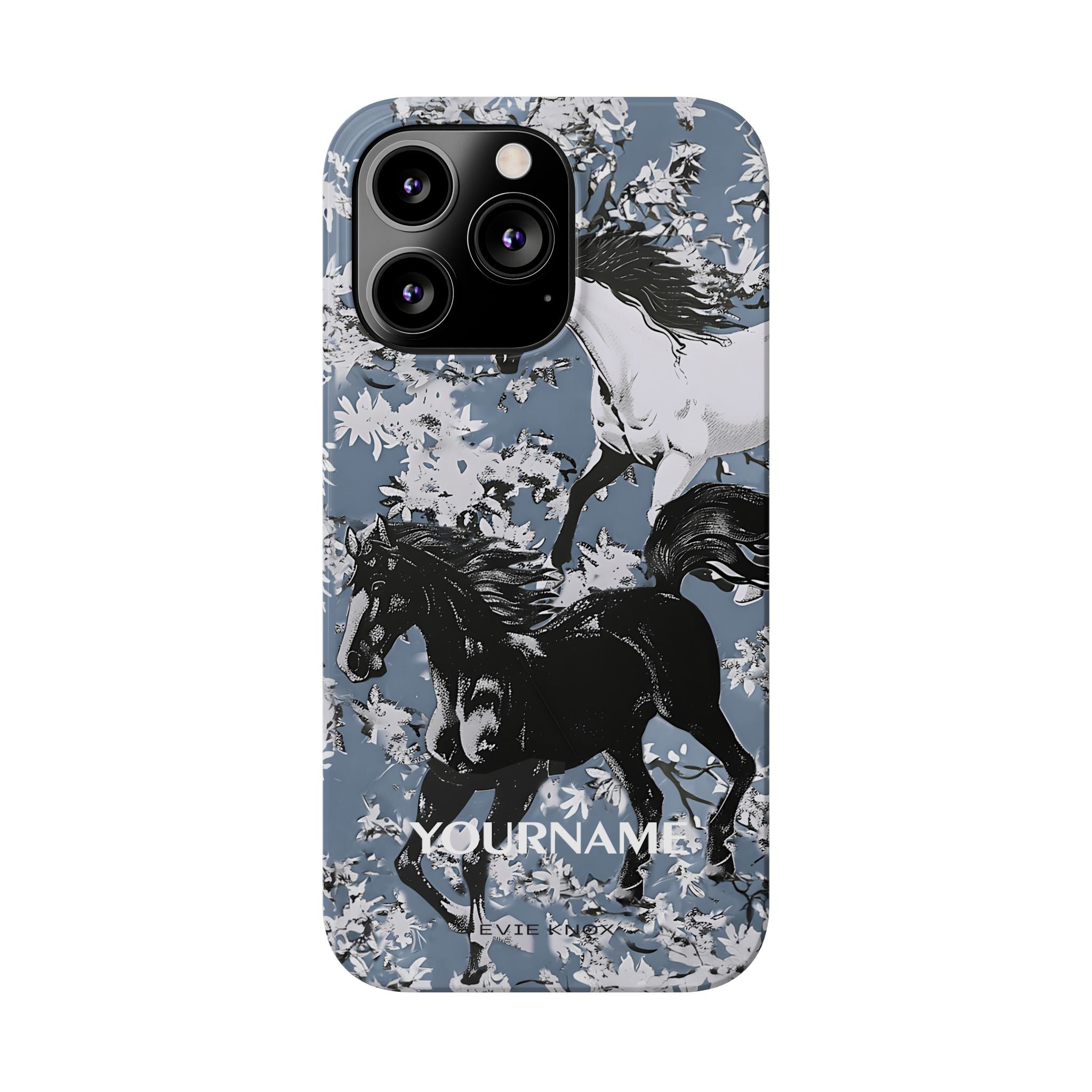 Horses on Dusty Blue Floral Pattern Slim Phone Case - Personalizable iPhone Case