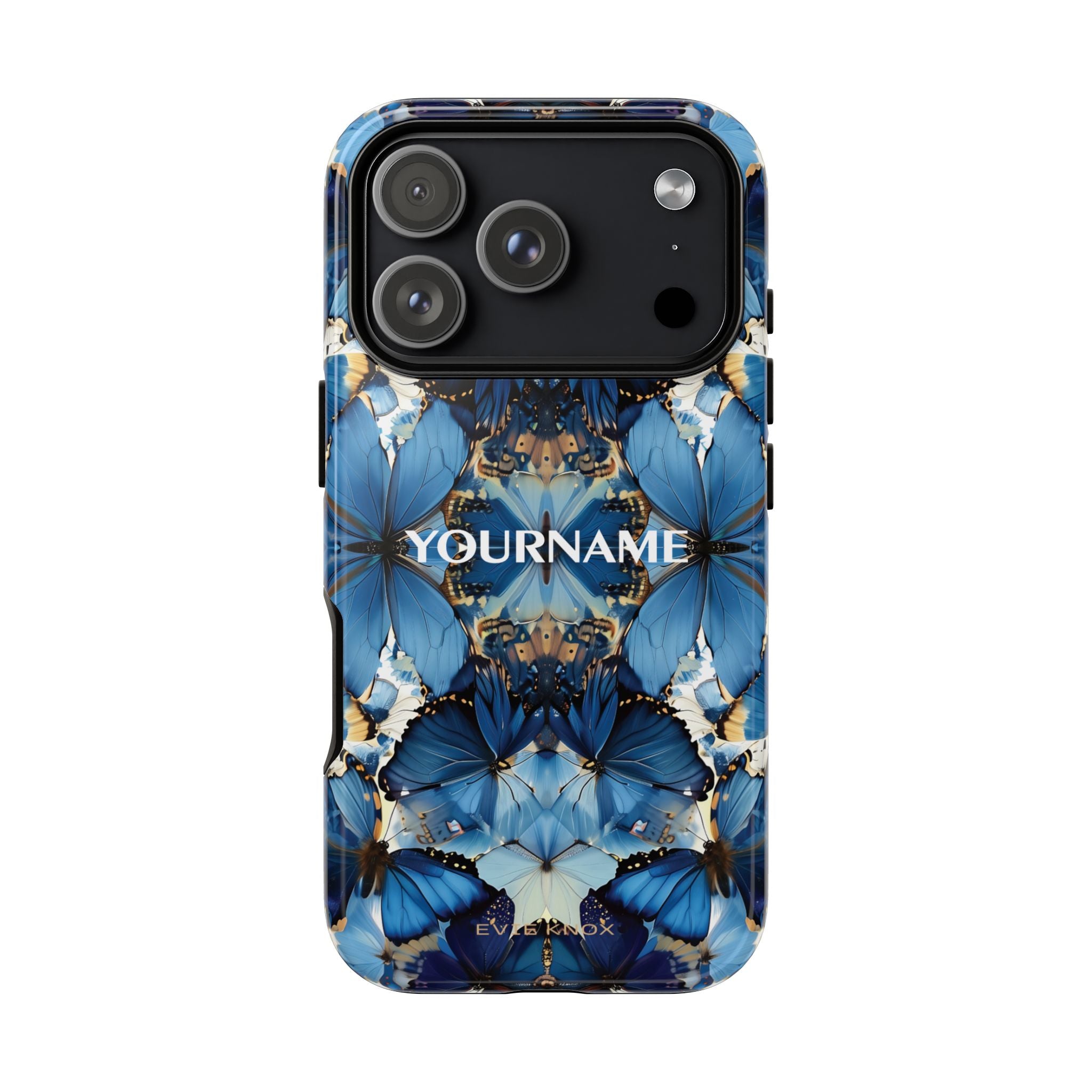 Blue Butterfly Phone Case — Personalized Tough Case with Kaleidoscope Design