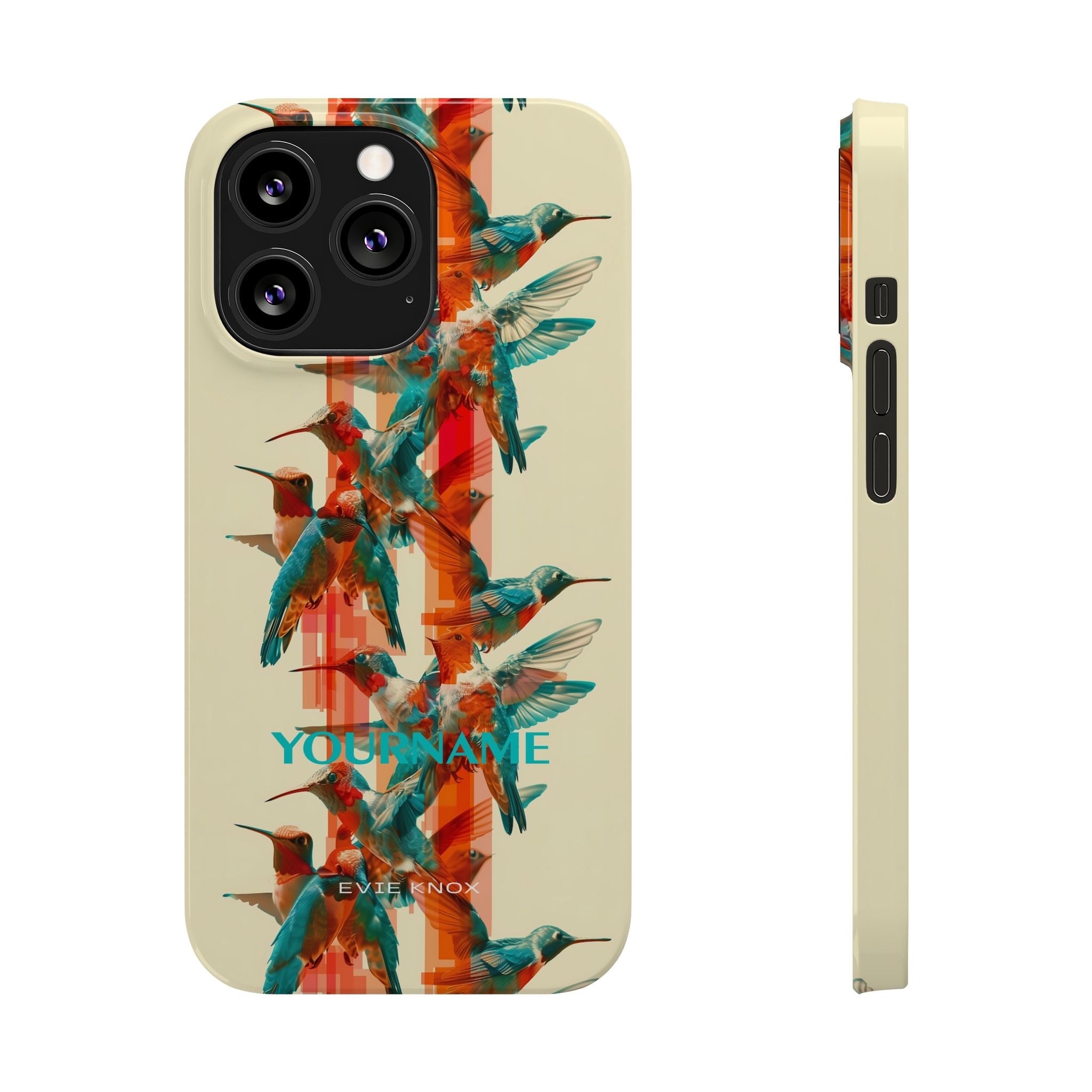 Hummingbird Stripe Slim Phone Case — Retro Teal & Coral Protective Cover