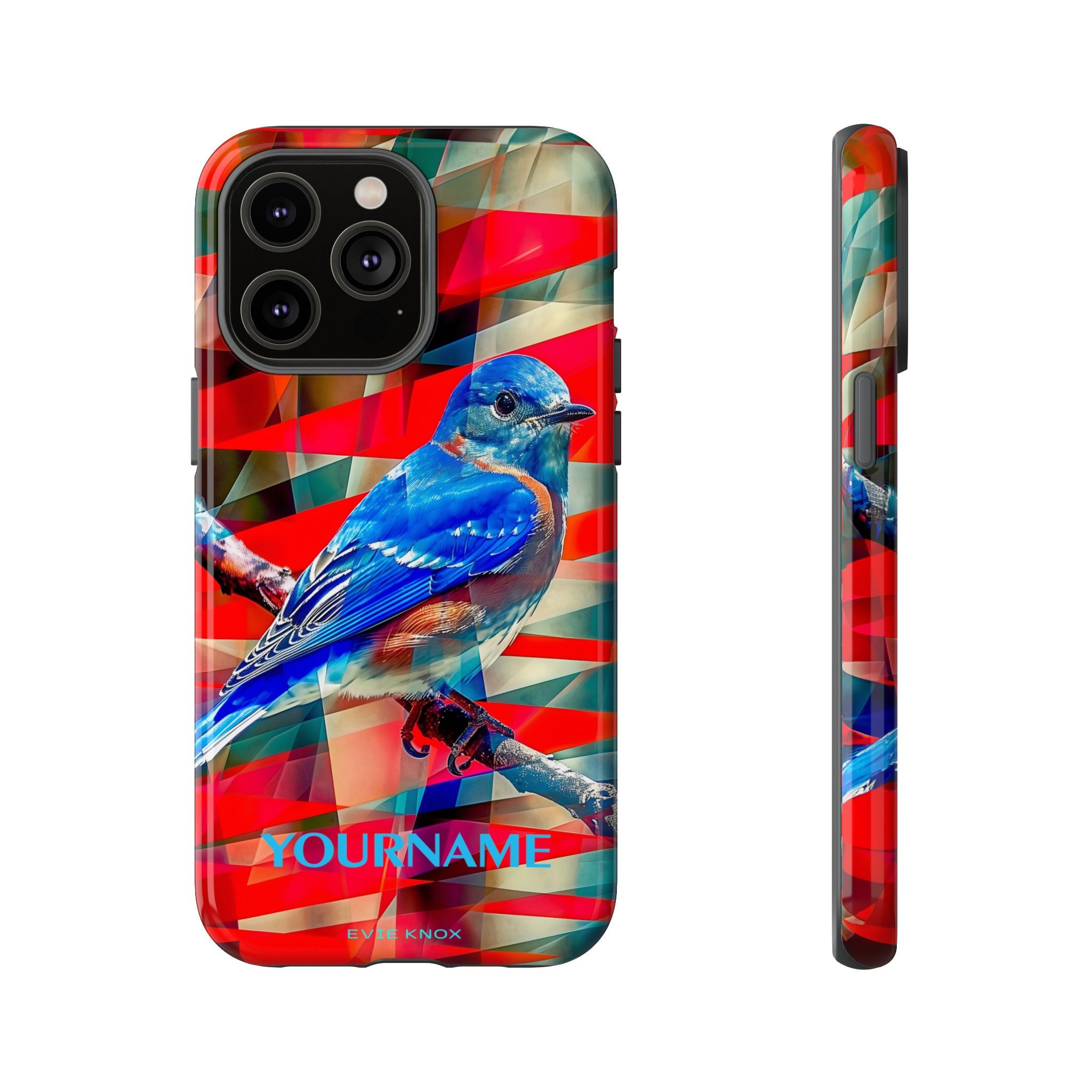 Bluebird Tough Phone Case — Vibrant Geometric Nature Design