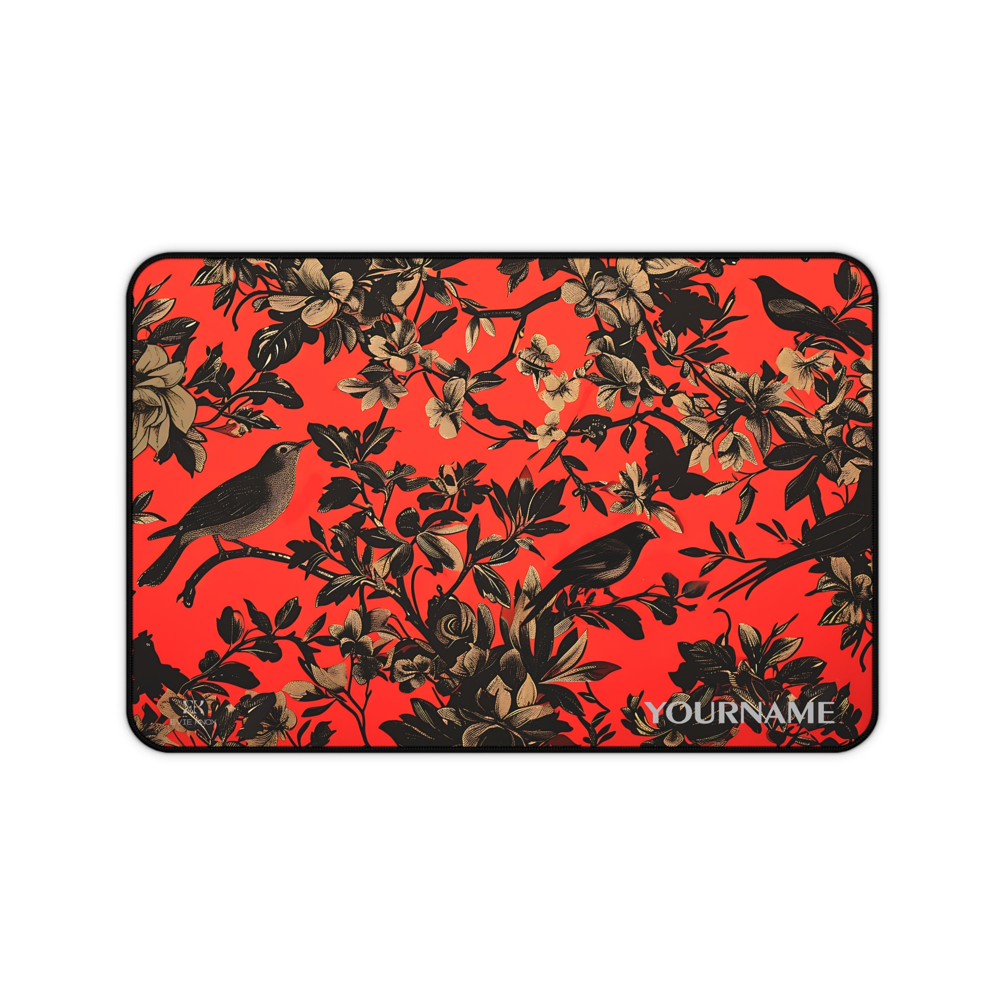 Vintage Birds of a Feather Floral Desk Mat — Red & Black Large Mousepad