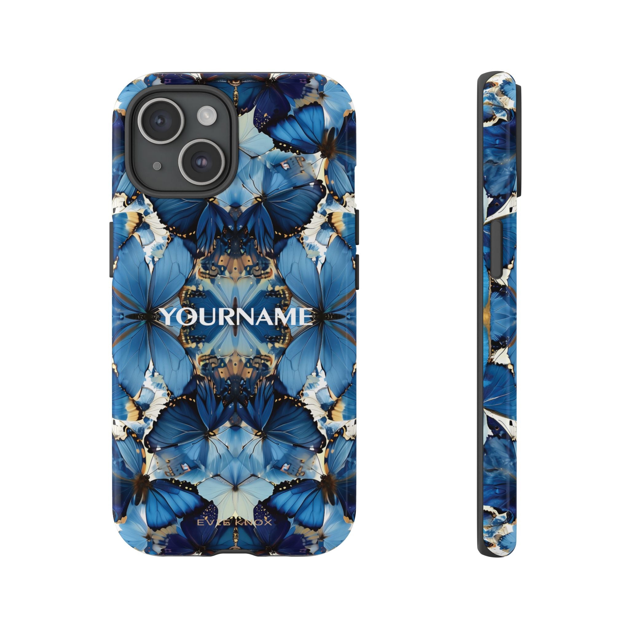Blue Butterfly Phone Case — Personalized Tough Case with Kaleidoscope Design