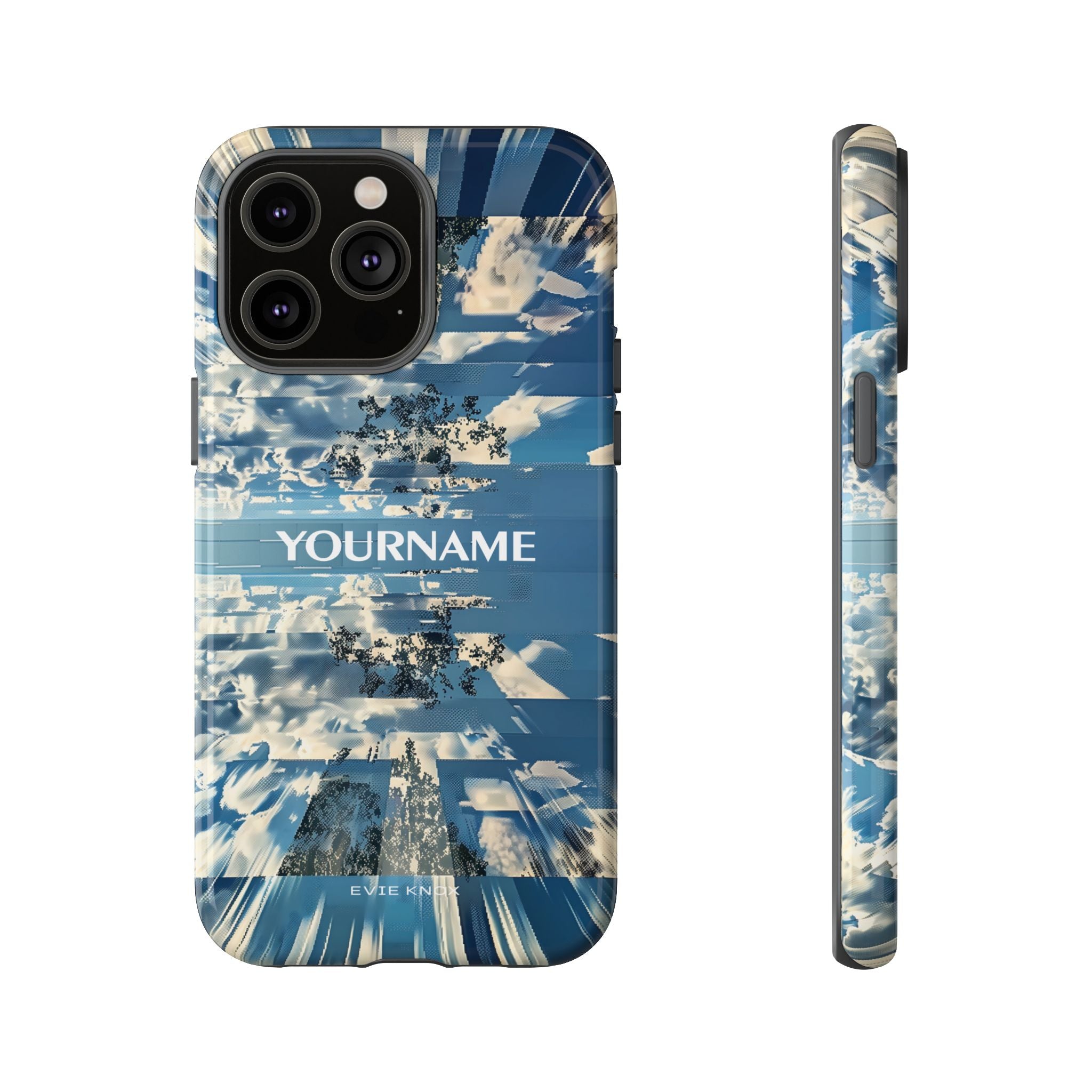 Abstract Prismatic Blue Sky Tough Phone Case — Glitch Cloudscape Design