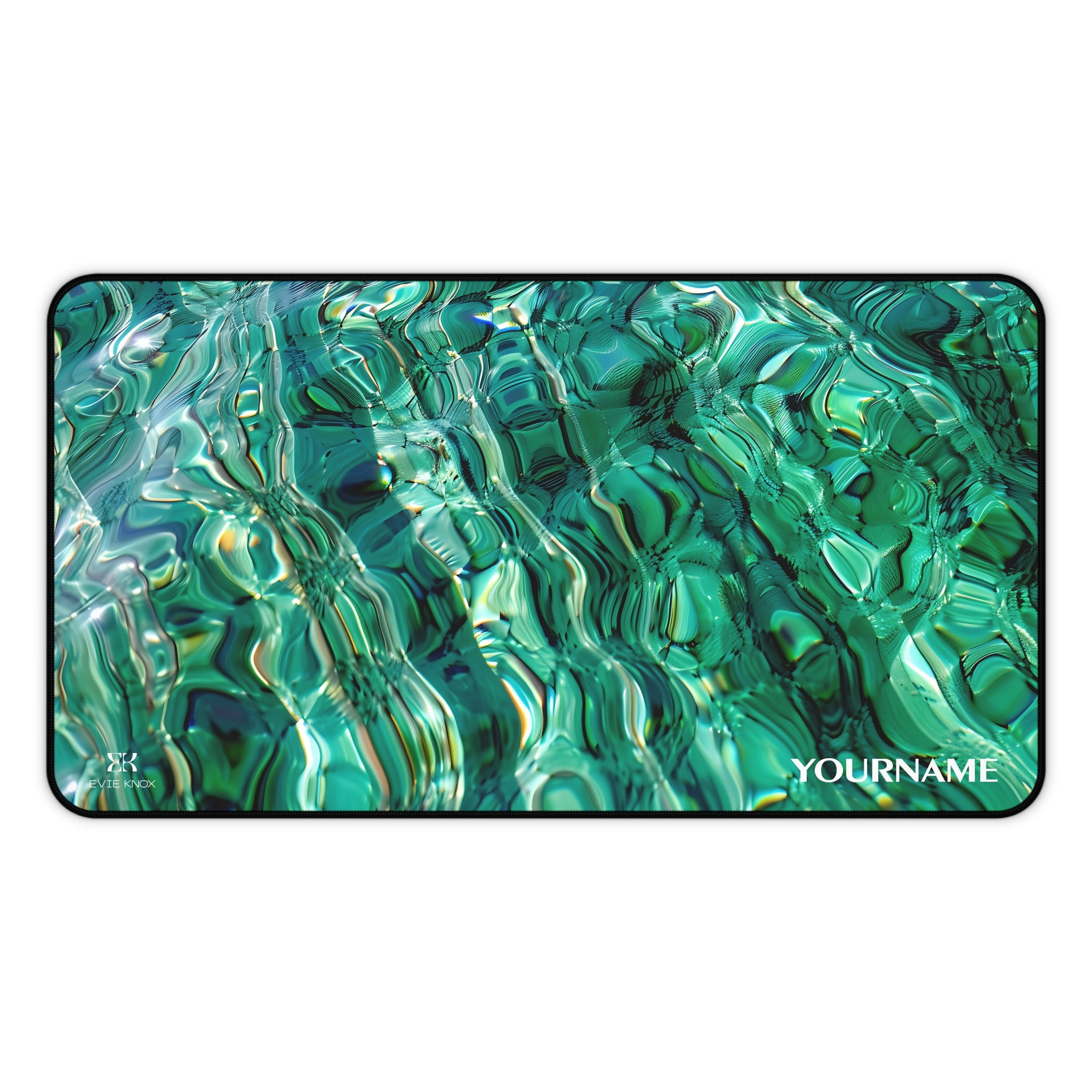 Aqua Ripple Desk Mat — Personalized Green Water Pattern Mouse Pad