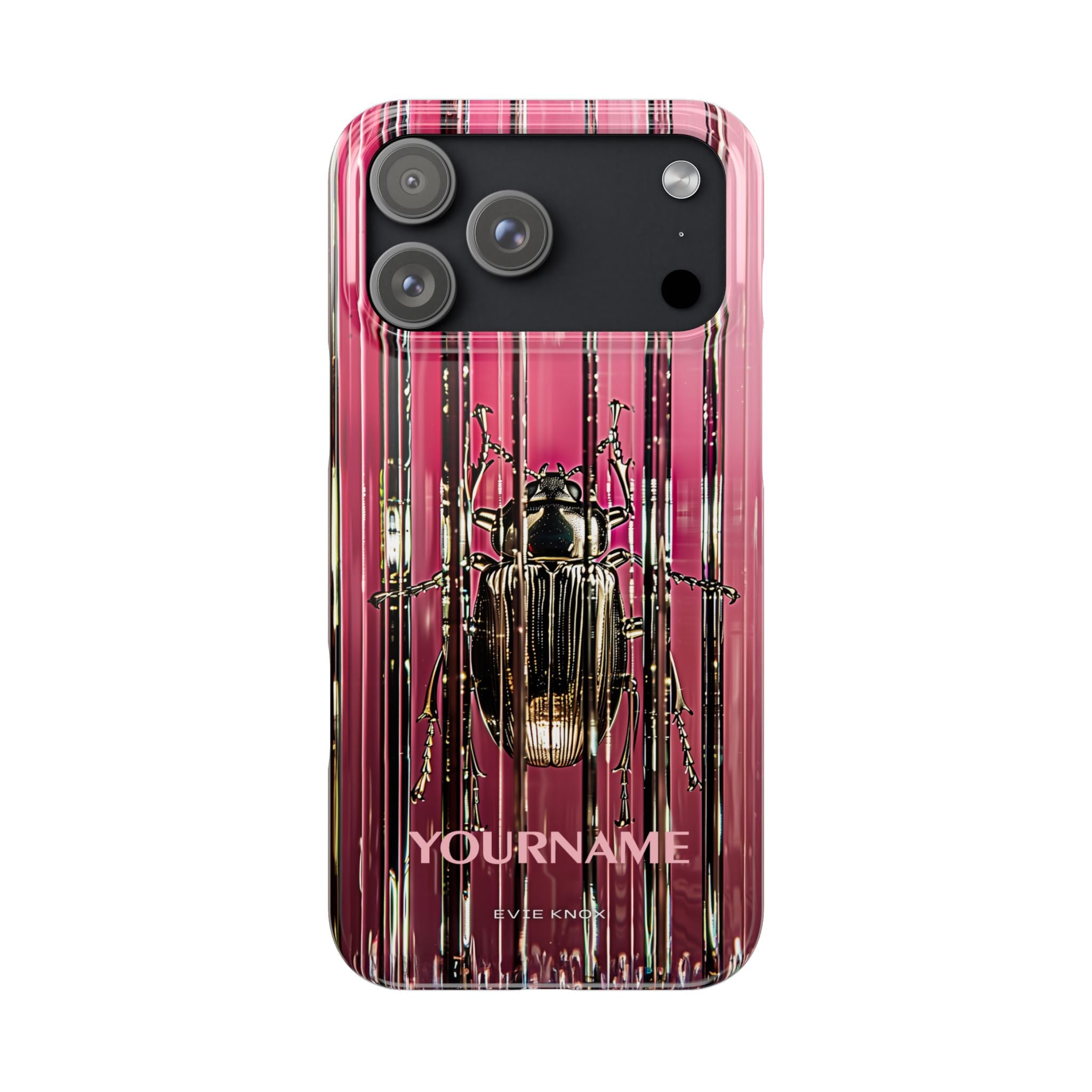 Pink Silver Beetle In Art Glass Slim iPhone Case — Personalized Phone Cover