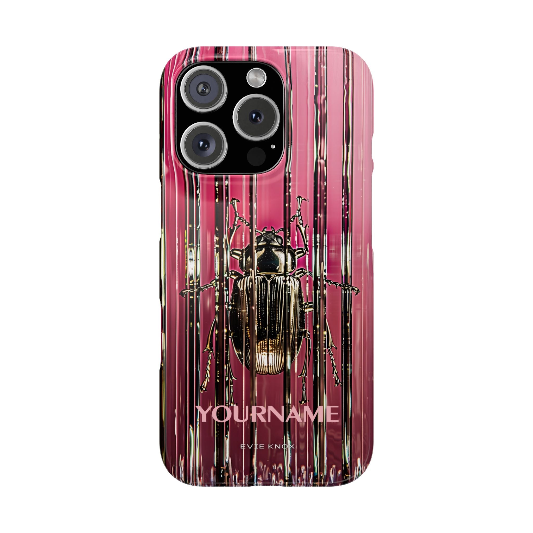 Pink Silver Beetle In Art Glass Slim iPhone Case — Personalized Phone Cover