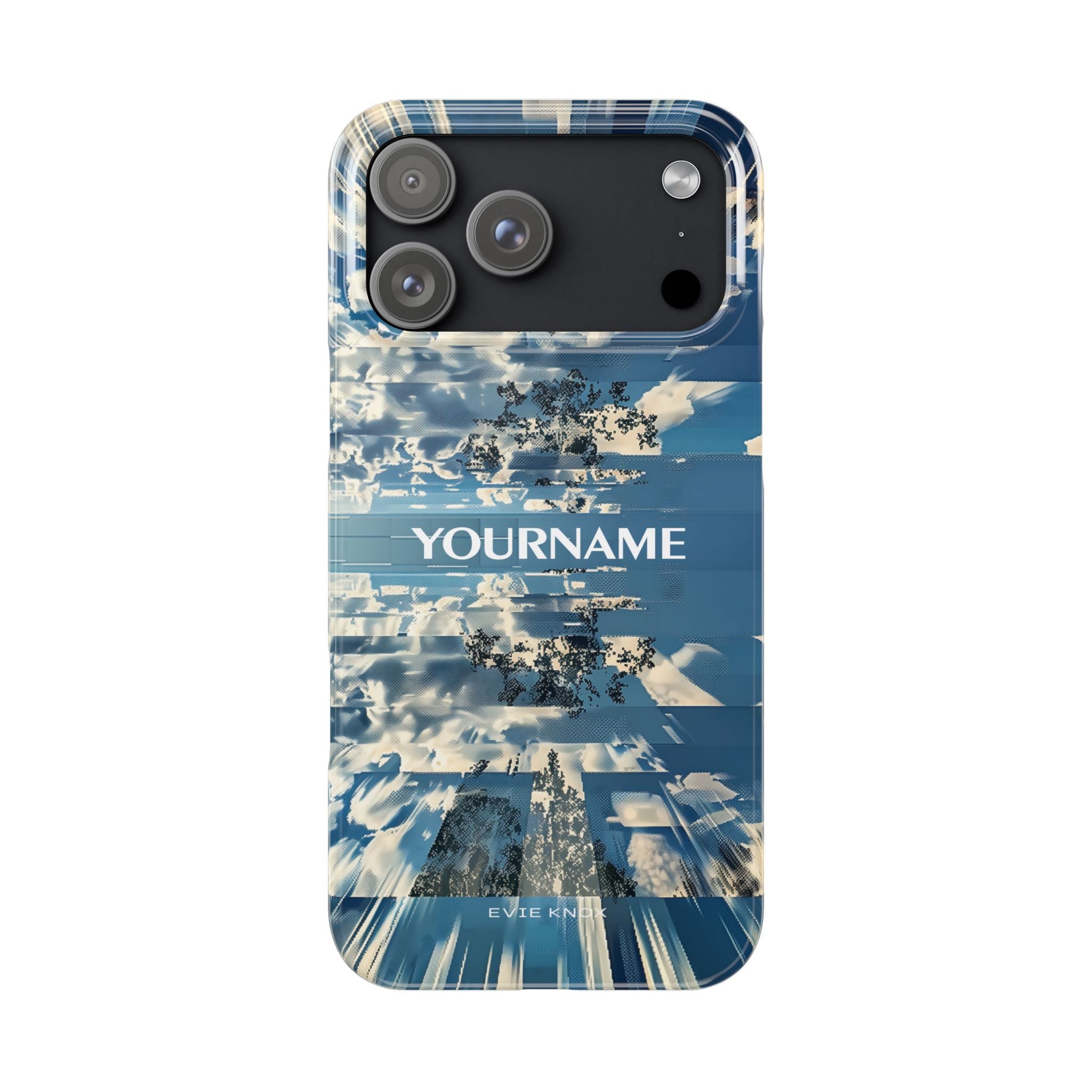 Abstract Prismatic Blue Sky Slim Phone Case — Glitch Cloudscape Design