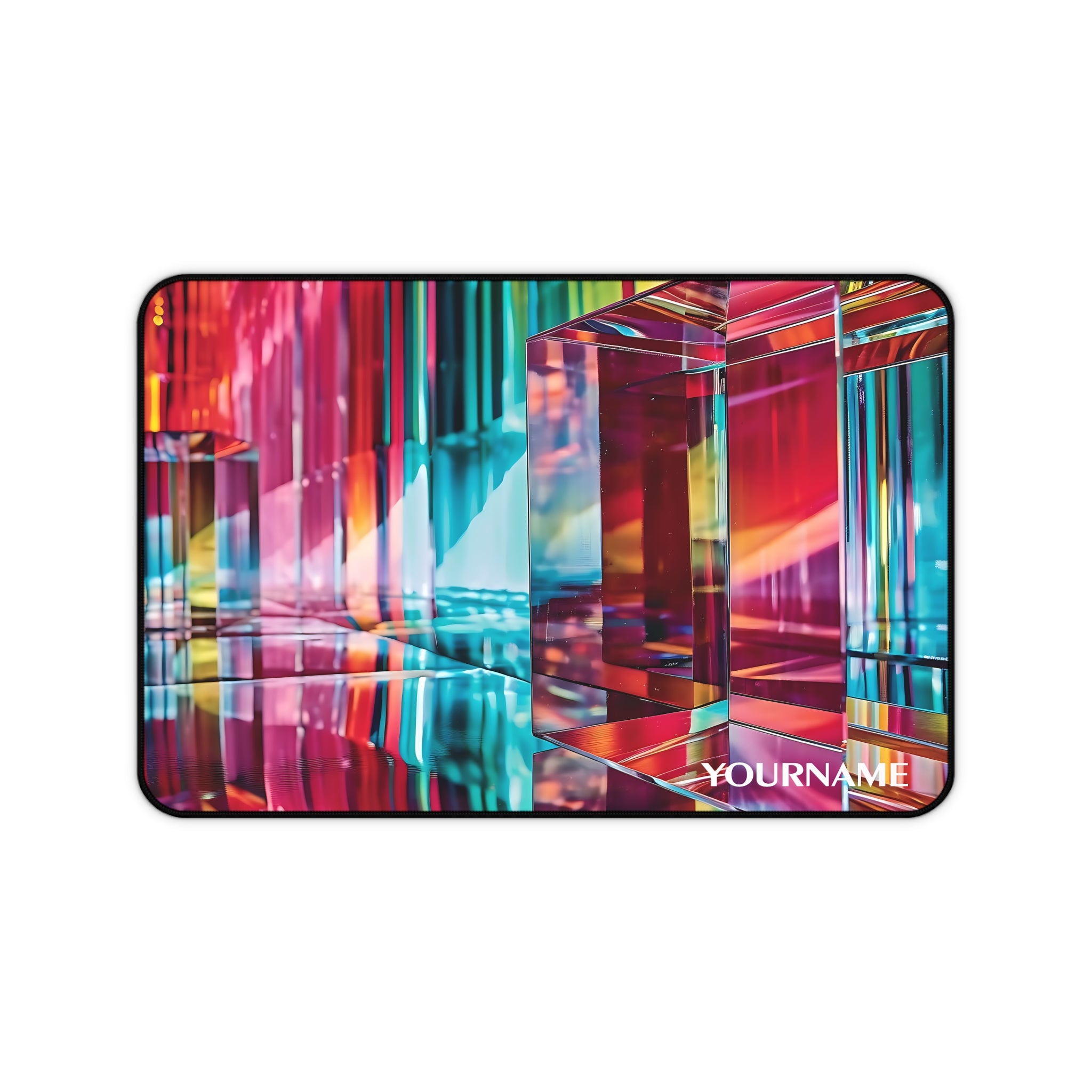 Prismatic Neon Crystal Desk Mat — Colorful Abstract Mouse Pad