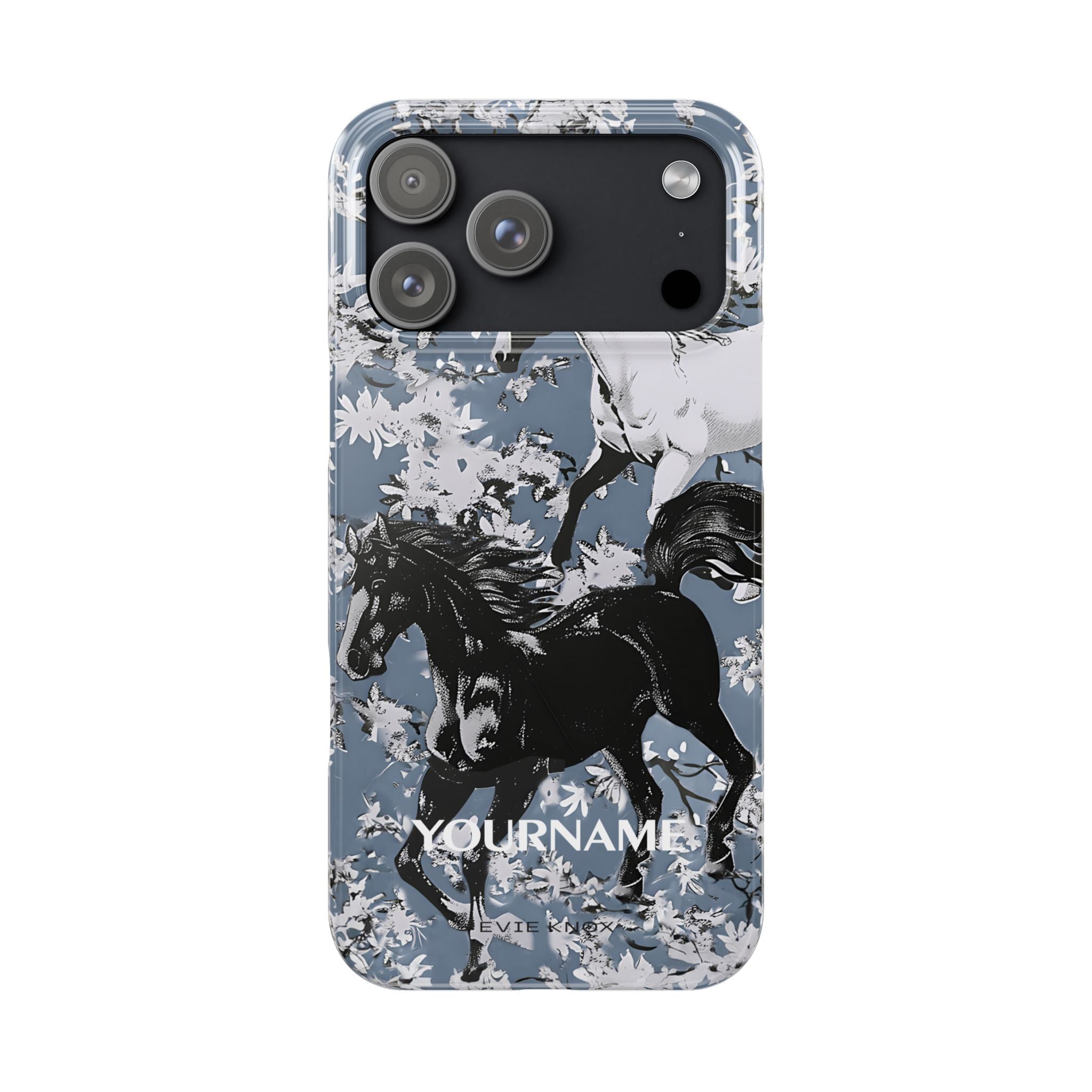 Horses on Dusty Blue Floral Pattern Slim Phone Case - Personalizable iPhone Case