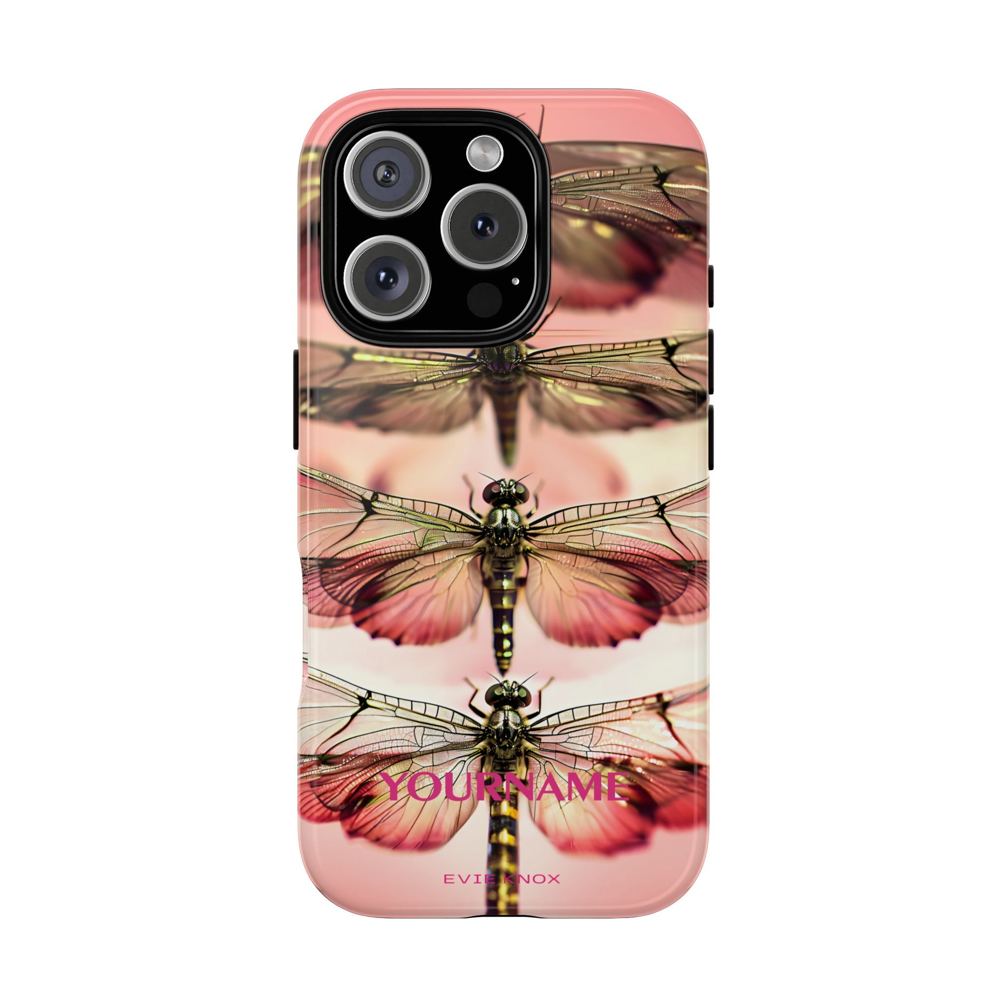 Dragonfly Array Tough Phone Case — Pink Floral Insect Art Protective Cover