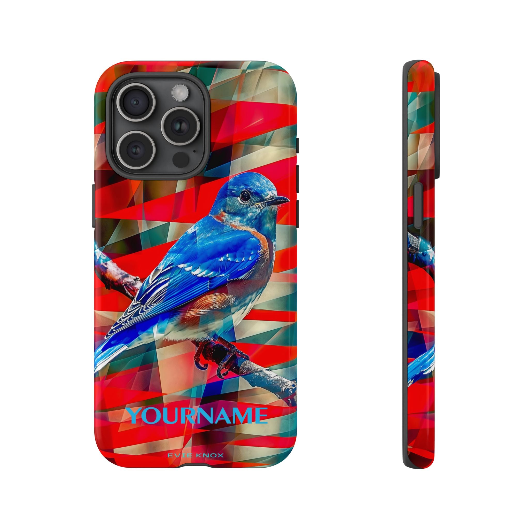Bluebird Tough Phone Case — Vibrant Geometric Nature Design