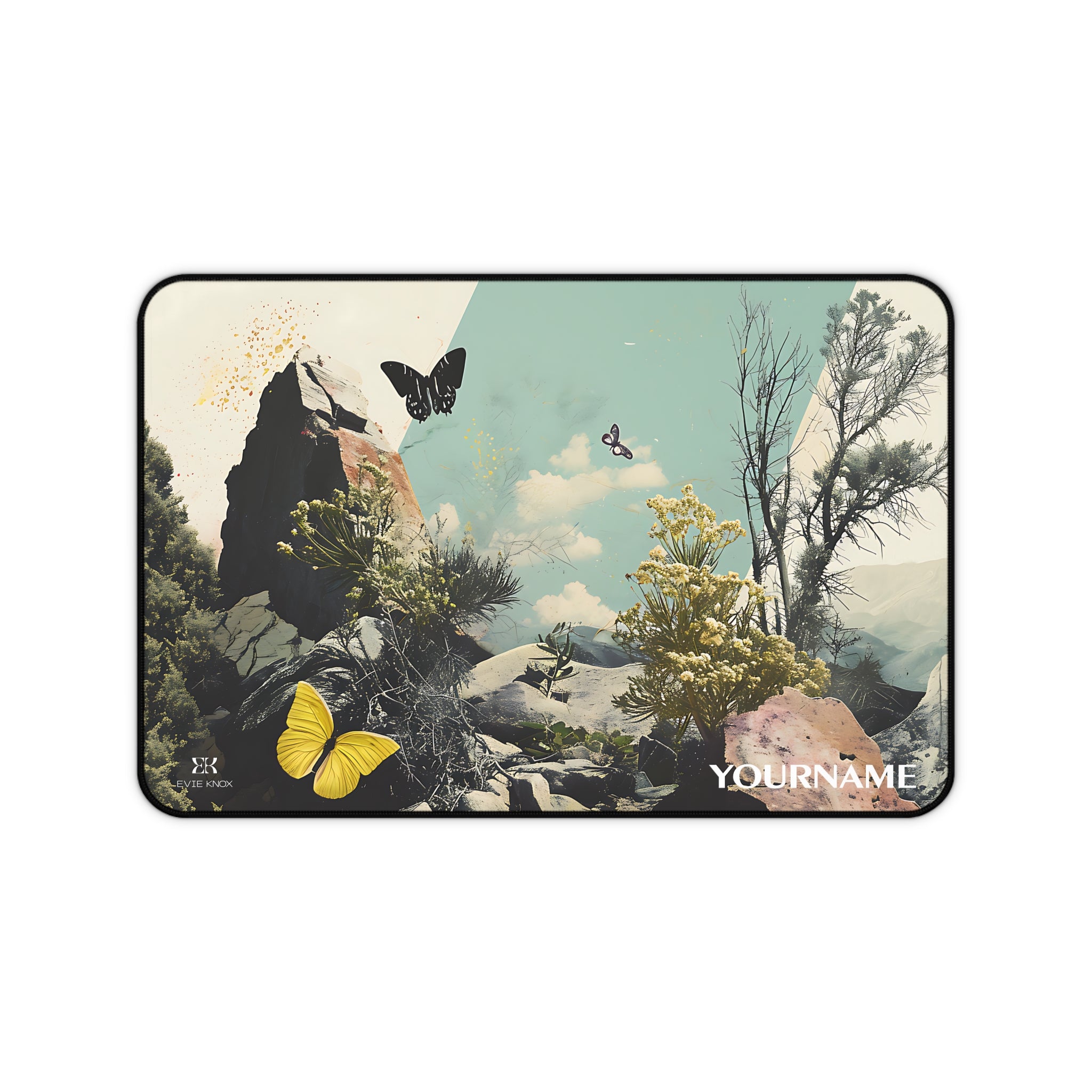 Butterfly Meadow Desk Mat — Personalized Nature Landscape Mousepad