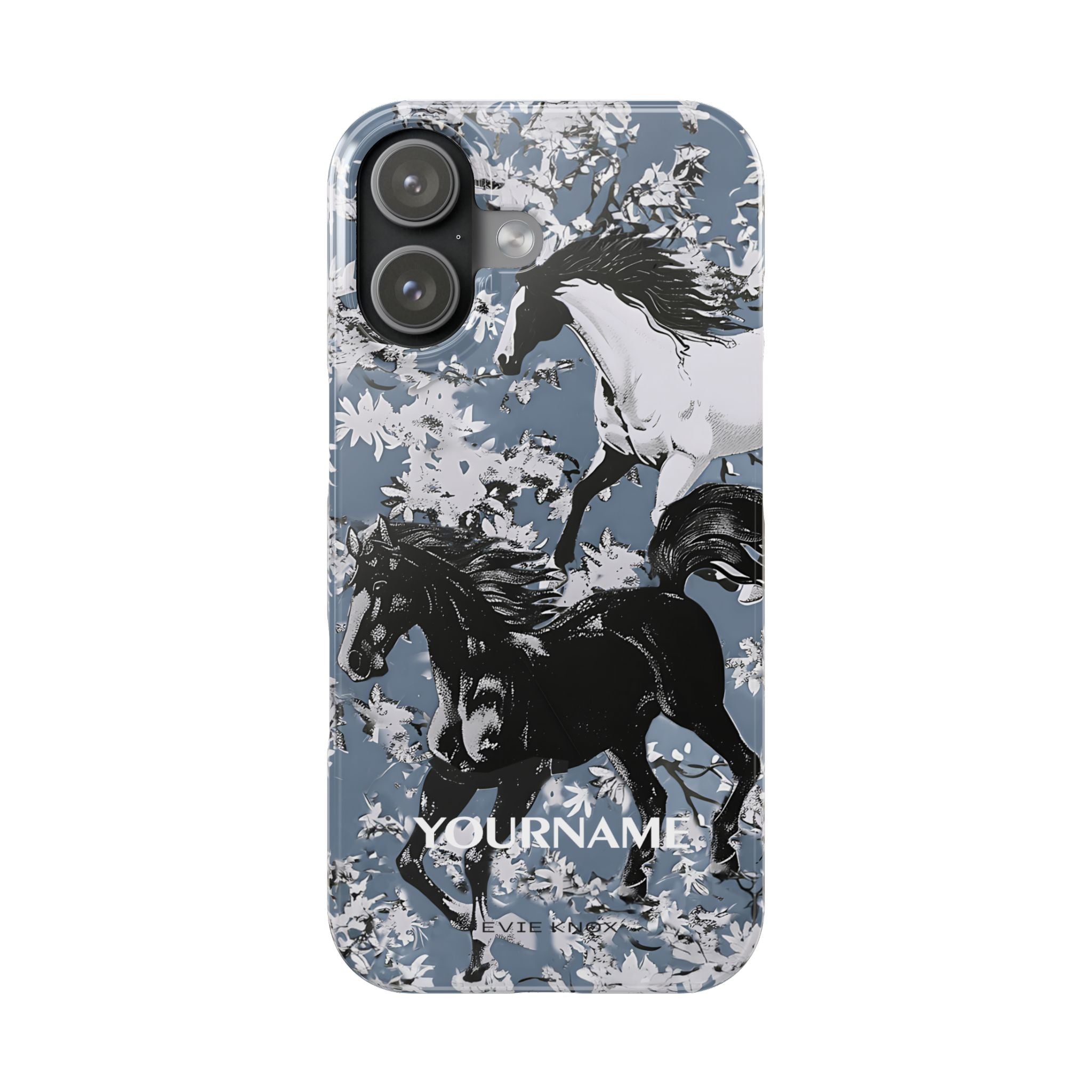 Horses on Dusty Blue Floral Pattern Slim Phone Case - Personalizable iPhone Case