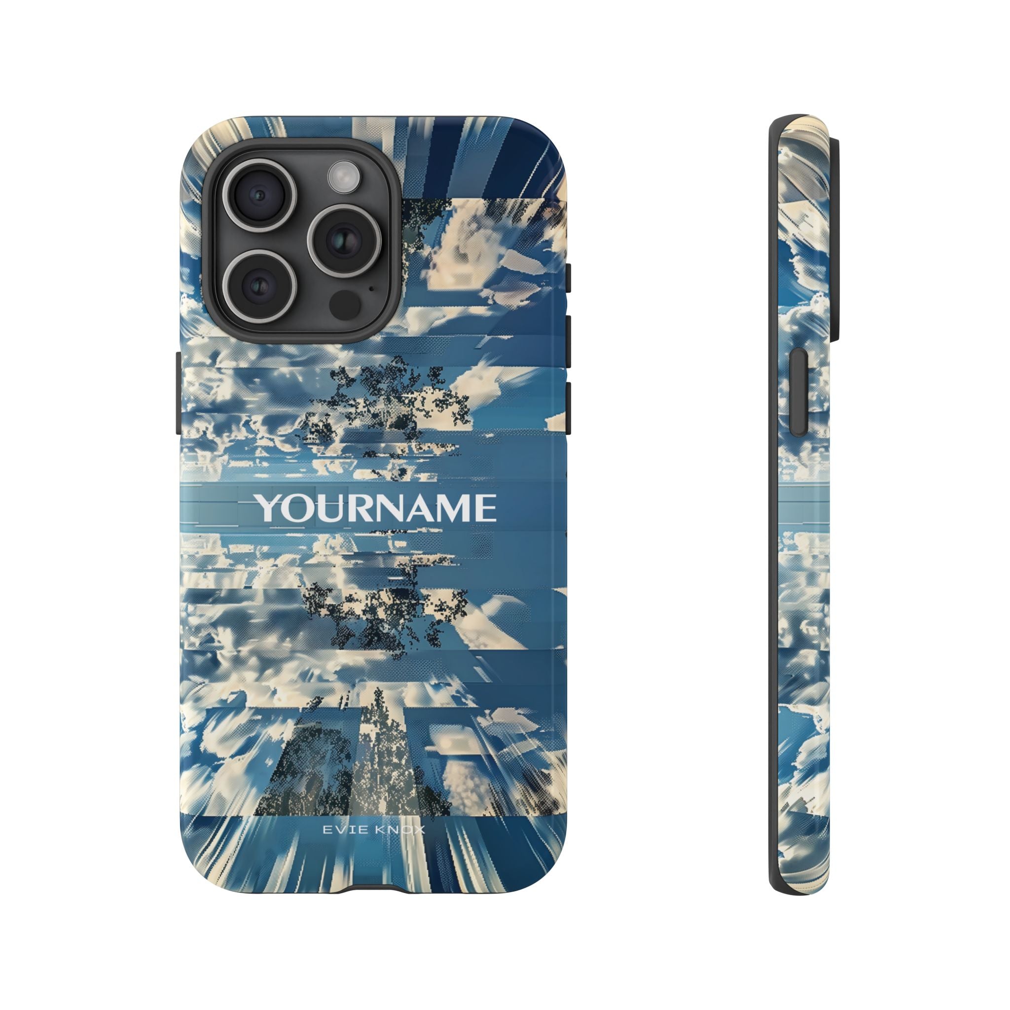 Abstract Prismatic Blue Sky Tough Phone Case — Glitch Cloudscape Design