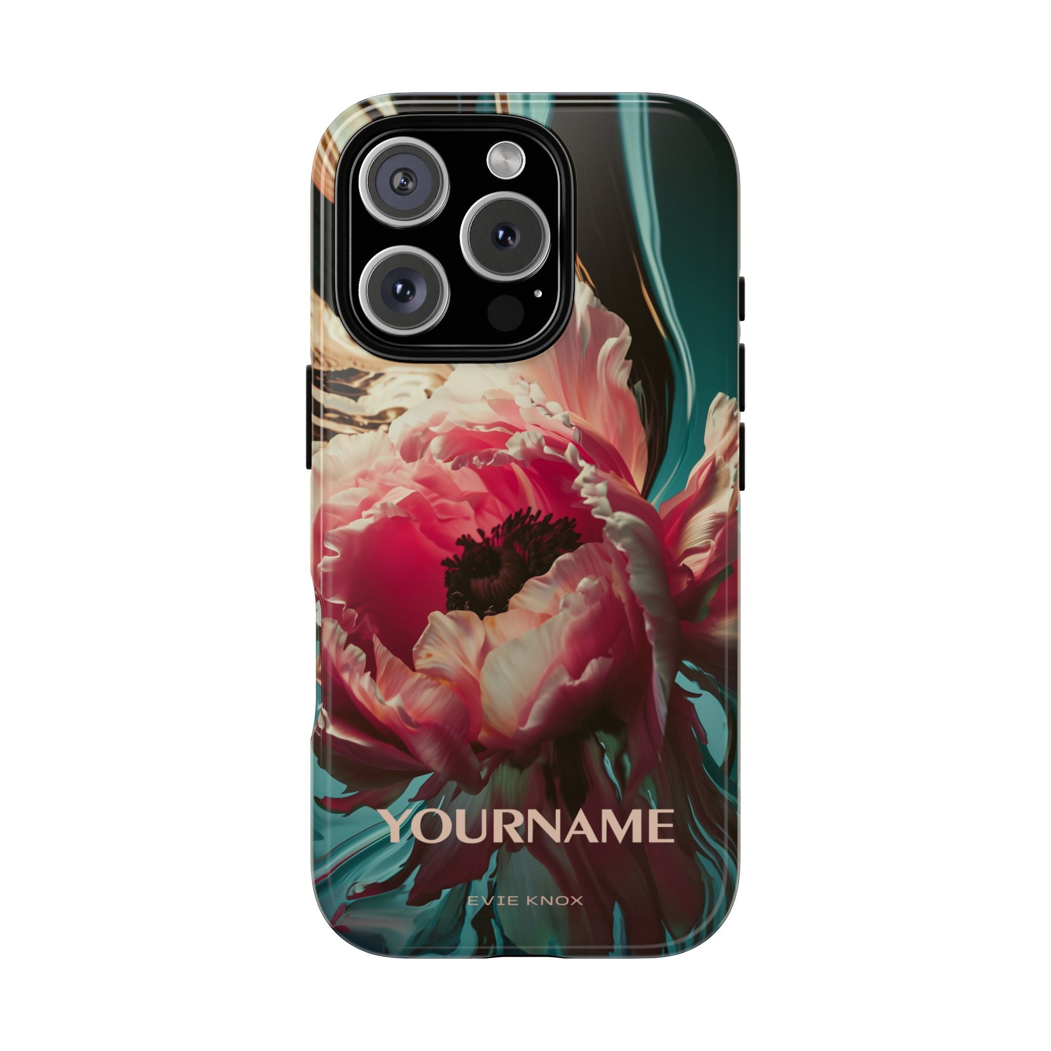 Floral Splash Tough Phone Case — Dark Teal & Pink Peony Design