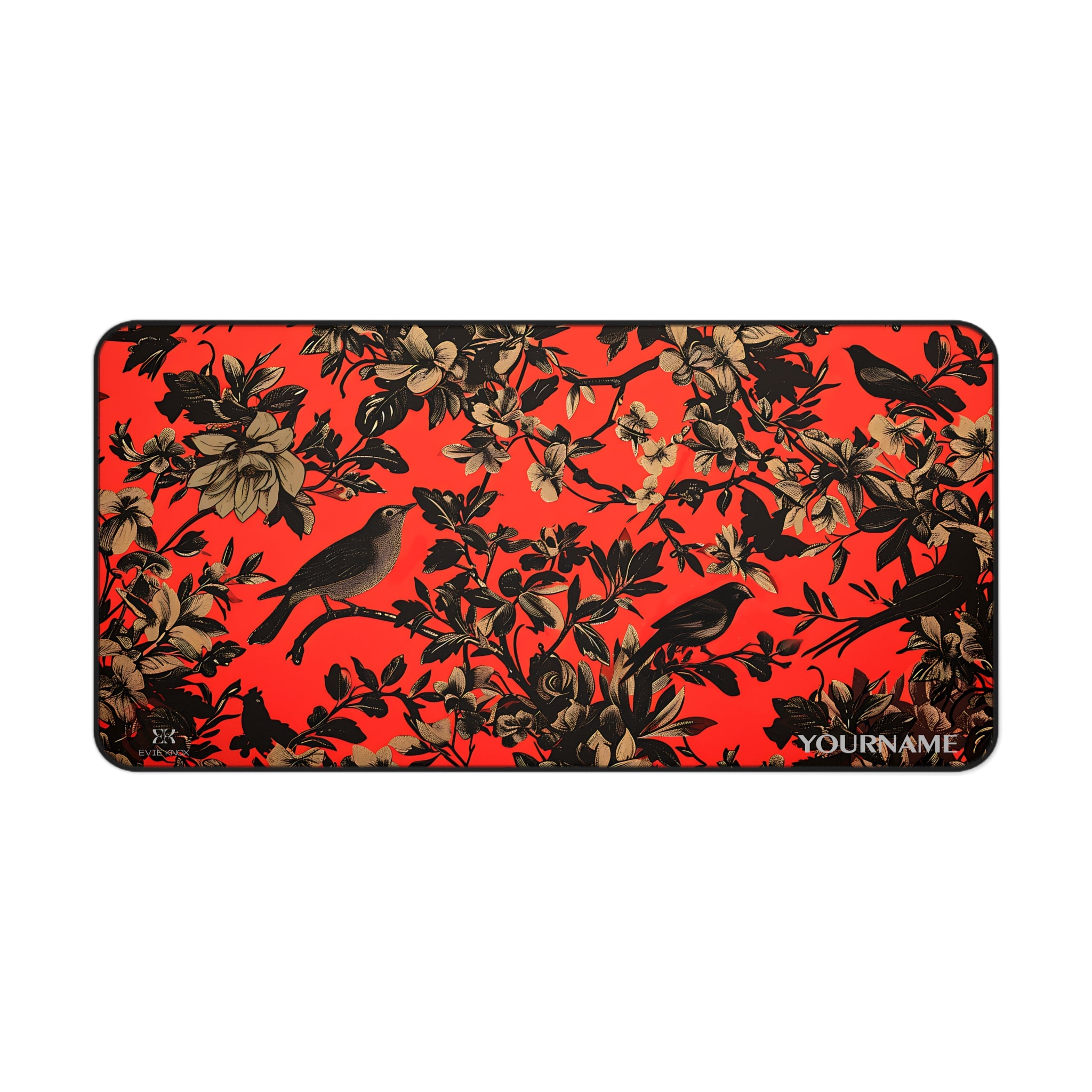 Vintage Birds of a Feather Floral Desk Mat — Red & Black Large Mousepad